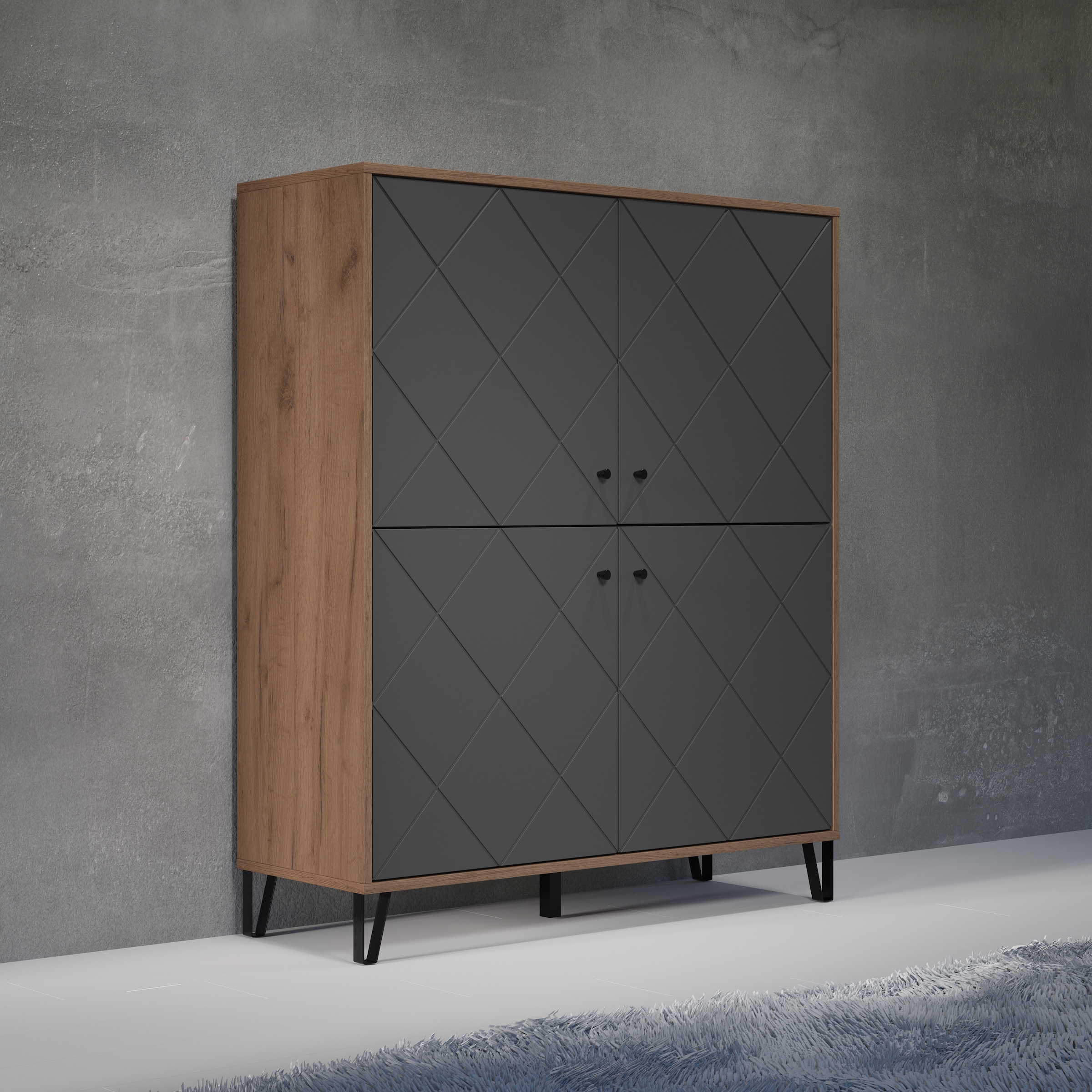 (1 BAUR Places außergewöhnliches mit St.), of Highboard Fronten, Style »Molveno«, Soft-Close | strukturierten Design