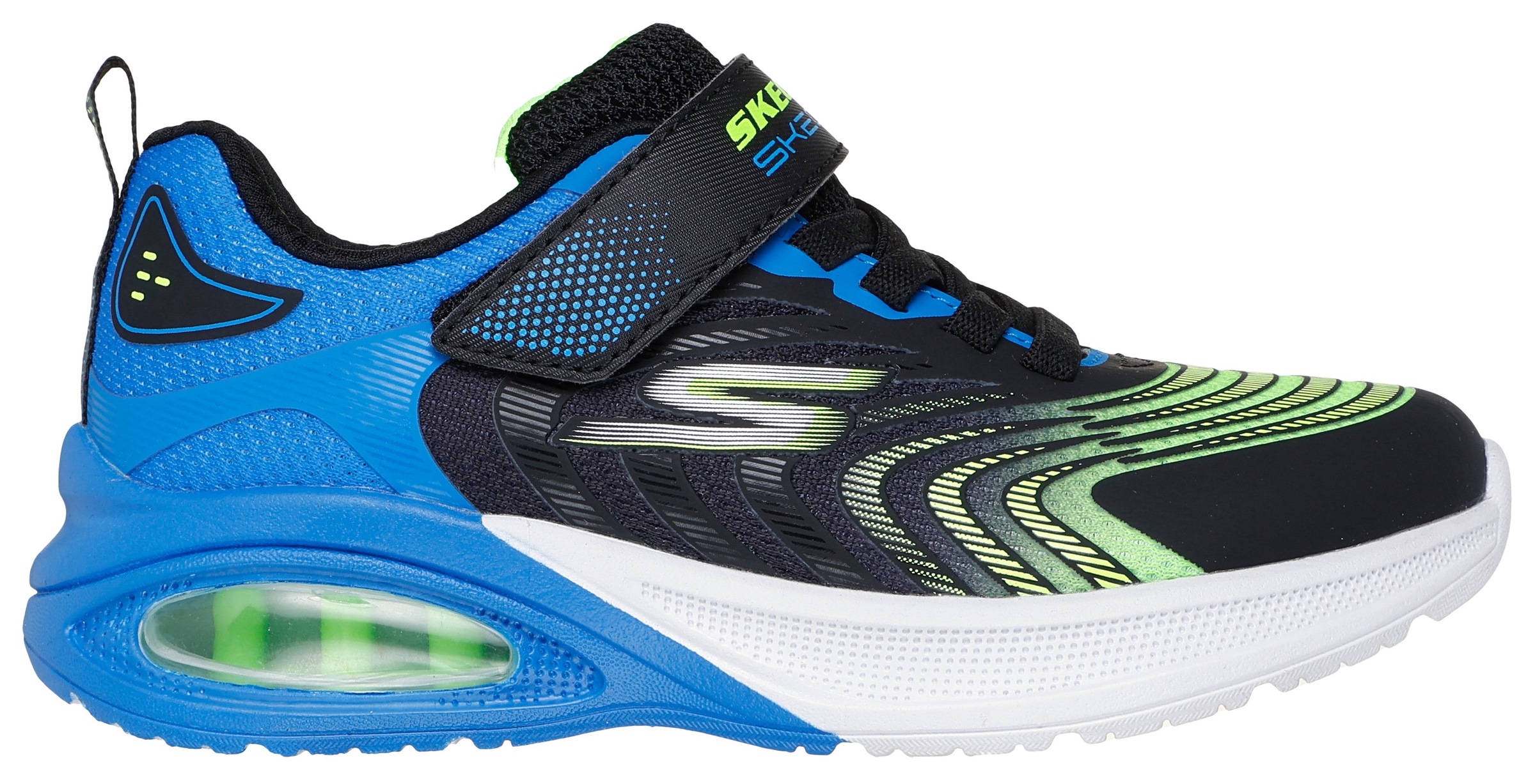 Sneaker SKECHERS "MICROSPEC MAX ADVANCE", Mädchen, Gr. 35, schwarz (schwarz, blau, limette), Lederimitat, Textil, kontrastfarbene Details, Schuhe Sneaker, Freizeitschuh mit Klettverschluss, Größenschablone zum Download 3