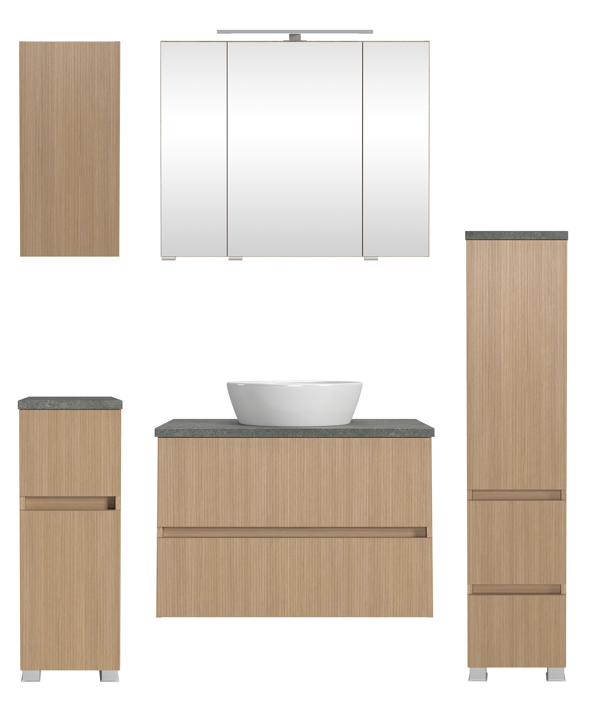 welltime Badmöbel-Set "EIXO, 5tlg.-Set: Spiegelschrank, Waschtisch und Beim günstig online kaufen
