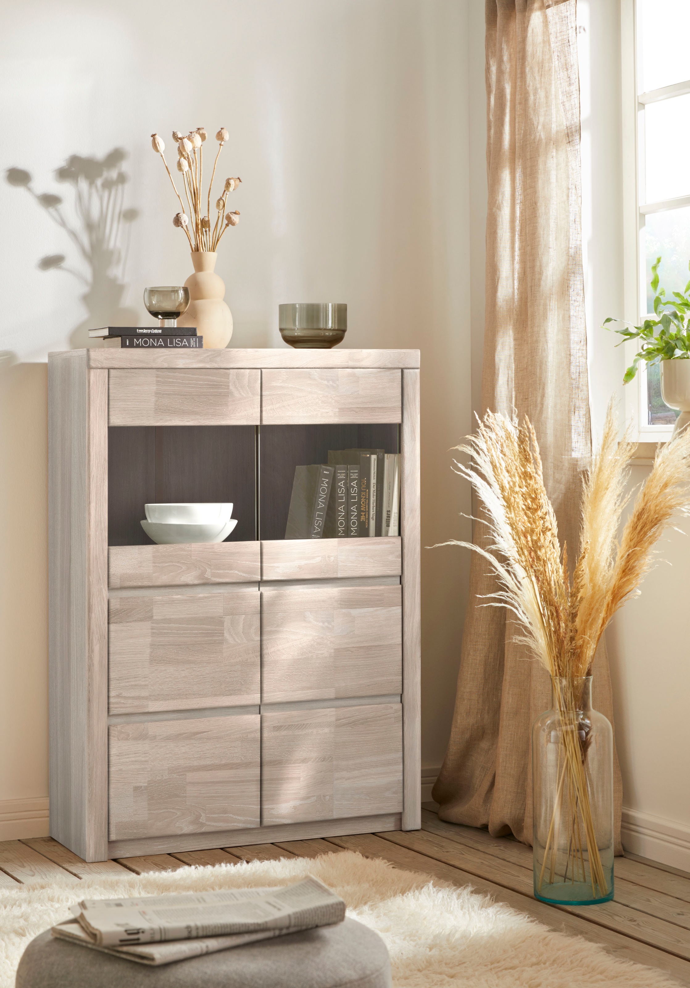 Thumbnail - OTTO home Highboard "Silkeborg" schöne grifflose Optik, teilmassiv