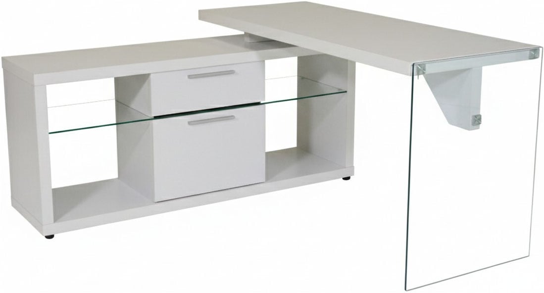 Jahnke Eckschreibtisch "LUX" wechselseitig montierbar, Seitenteil aus ESG Sicherheitsglas