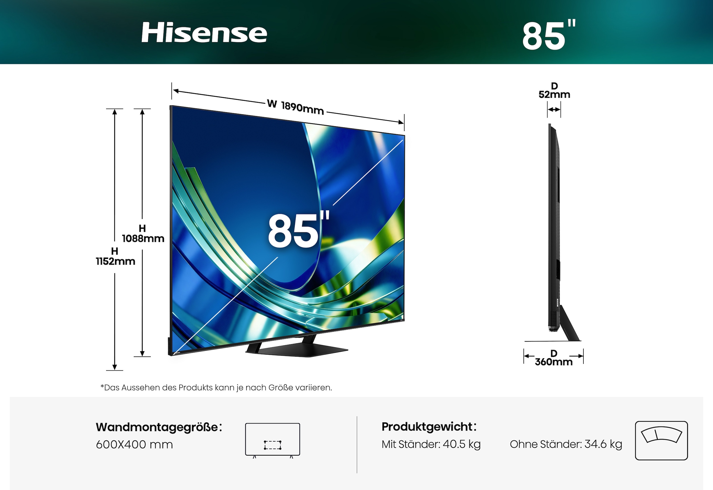 Hisense Mini-LED-Fernseher »85U7DS PRO« 215 cm/85 ″ Smart-TV