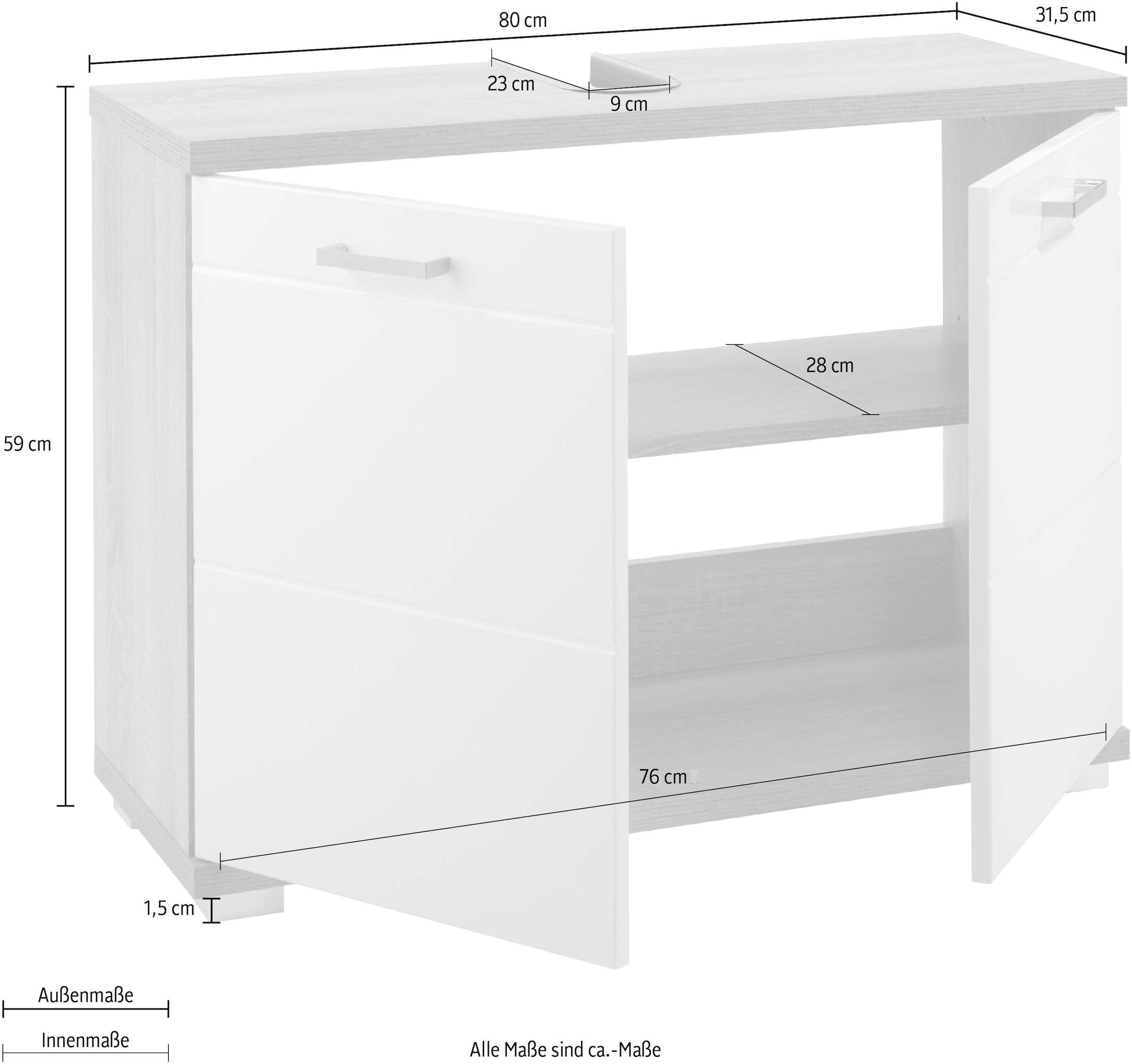 byLIVING Waschbeckenunterschrank »Nebraska«, Breite 80 cm, Badezimmerschrank, MDF-Fronten in Hochglanz-Optik