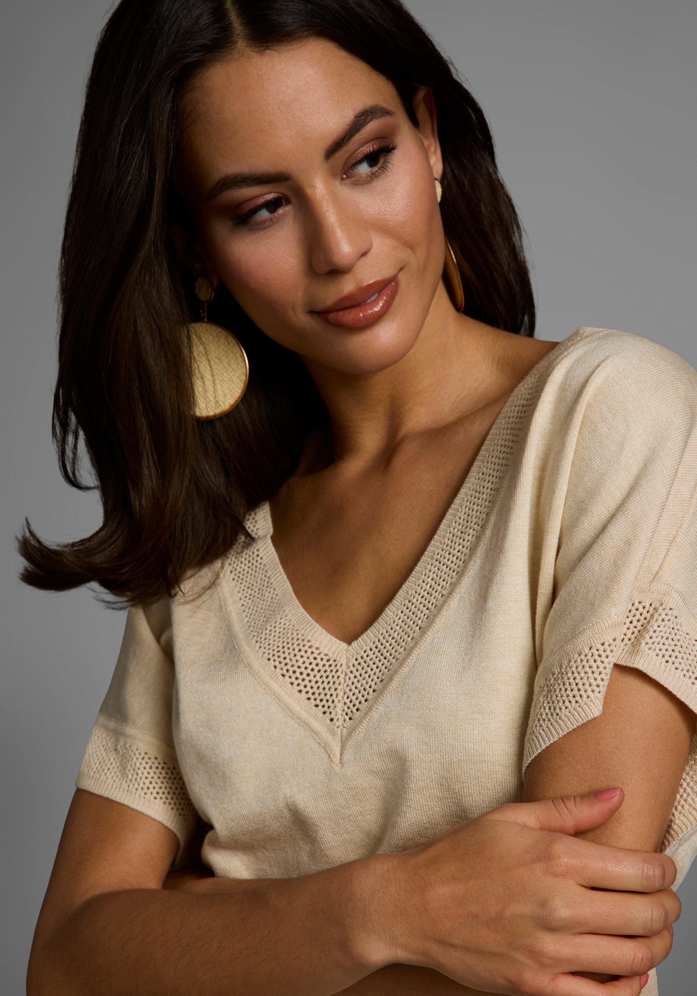 Thumbnail - Laura Scott Kurzarmpullover mit sommerlichem Ajourmuster