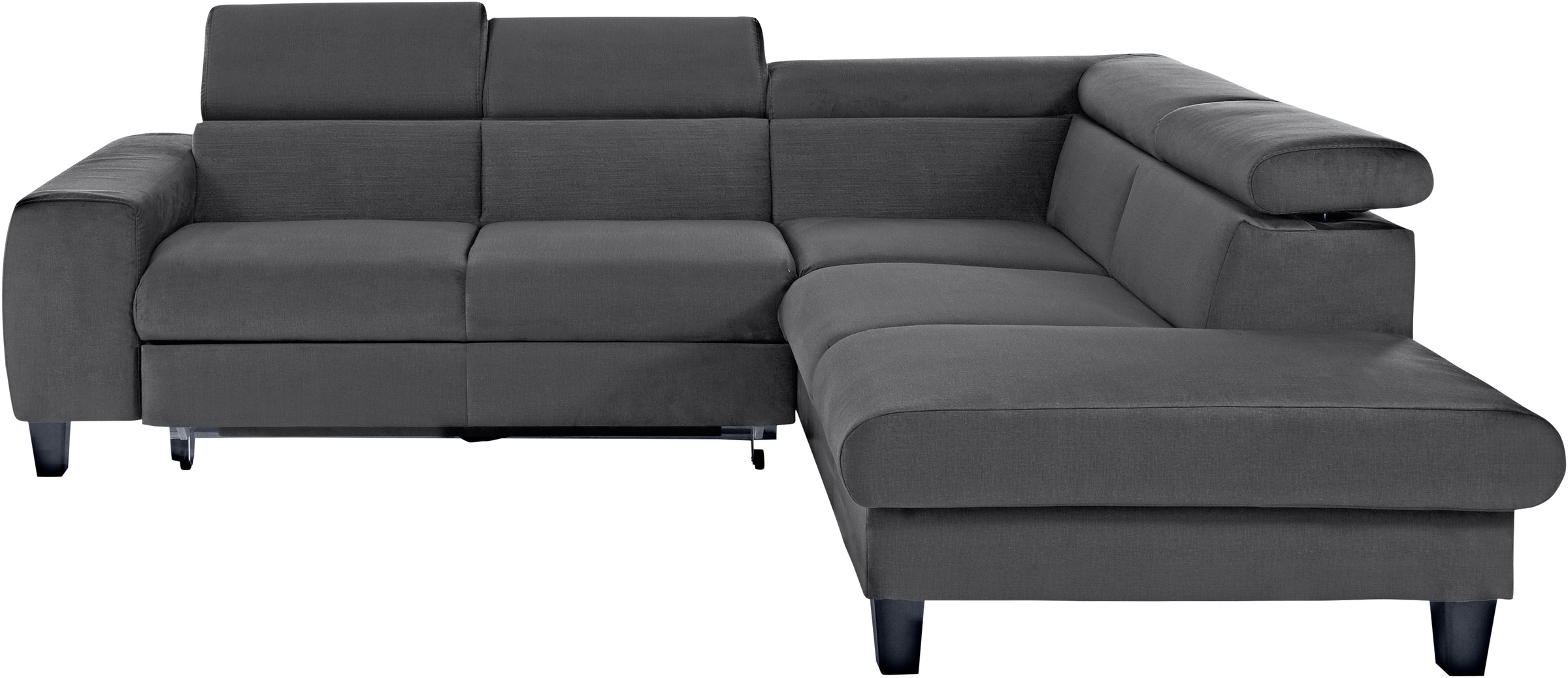 Ecksofa COTTA "Morven L-Form", grau (schwarzgrau), B:249cm H:75cm T:207cm, Microfaser PRIMABELLE (100% Polyester);Flachgewebe (100% Polyester);Samtvelours (100% Polyester), Sofas, Ecksofa, wahlweise mit Bettfunktion, Bettkasten & Wireless-Charger 4