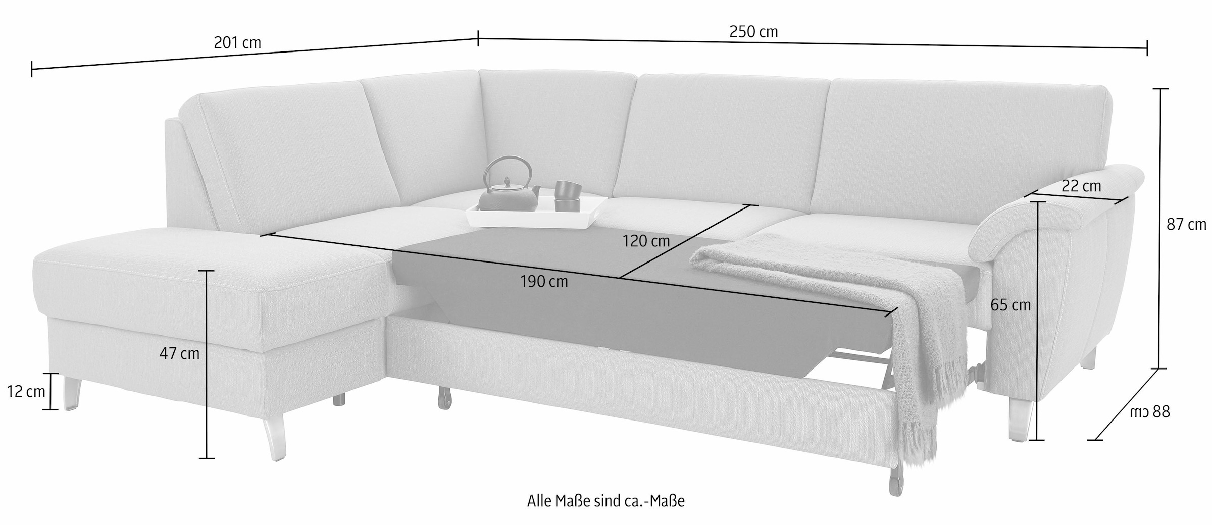 sit&more Ecksofa »Texel L-Form«, mit Federkern, wahlweise mit Bettfunktion und Bettkasten