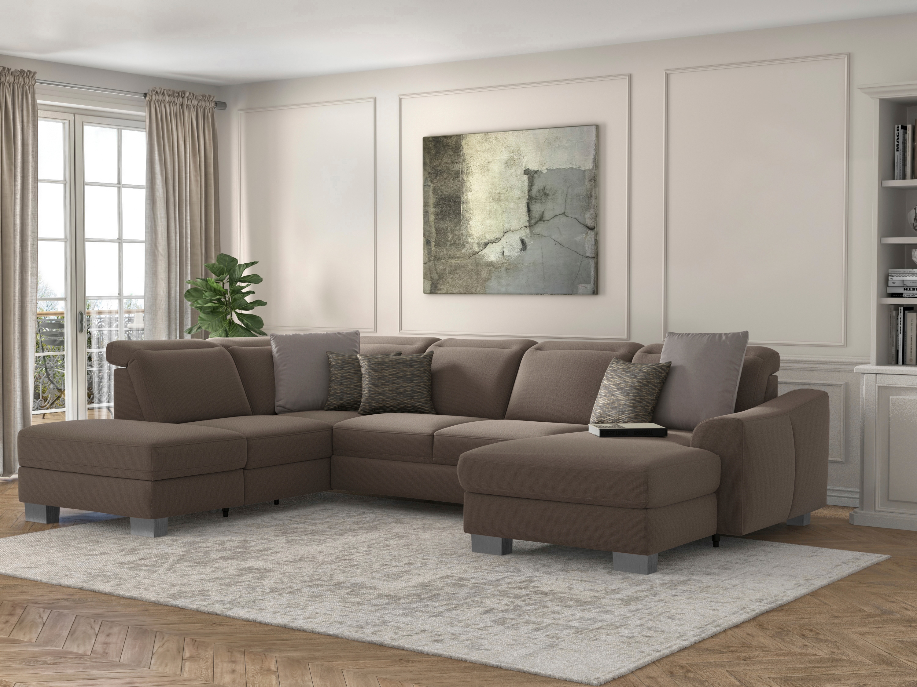 sit&more Wohnlandschaft "Dundee U-Form" mit Federkern und Edelstahlfüßen, wahlweise mit Kopfteilverstellung