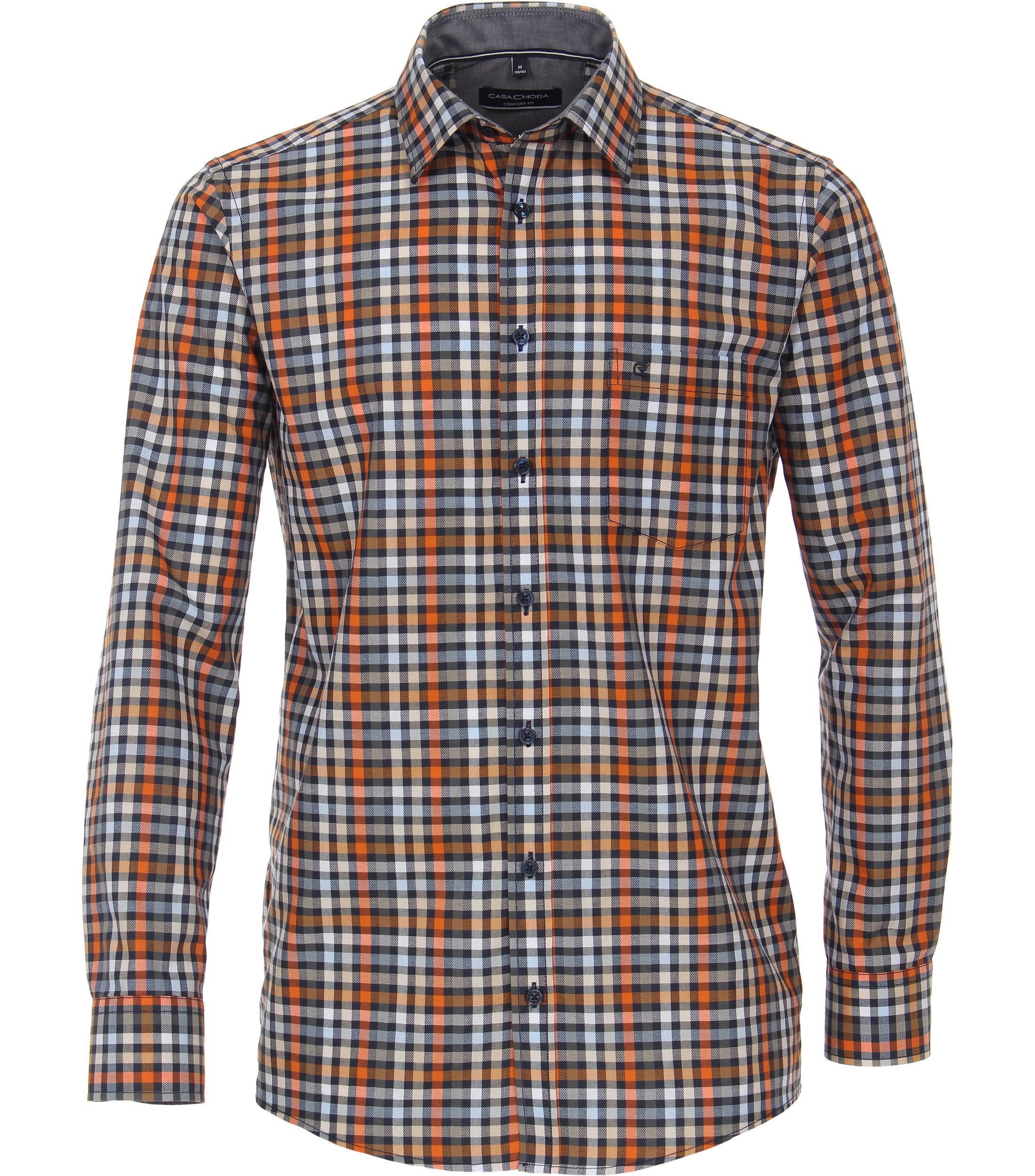 CASAMODA B.D. Comfort Fit 450 - Camicia Uomo A Quadri In Puro Cotone, Arancione - 4