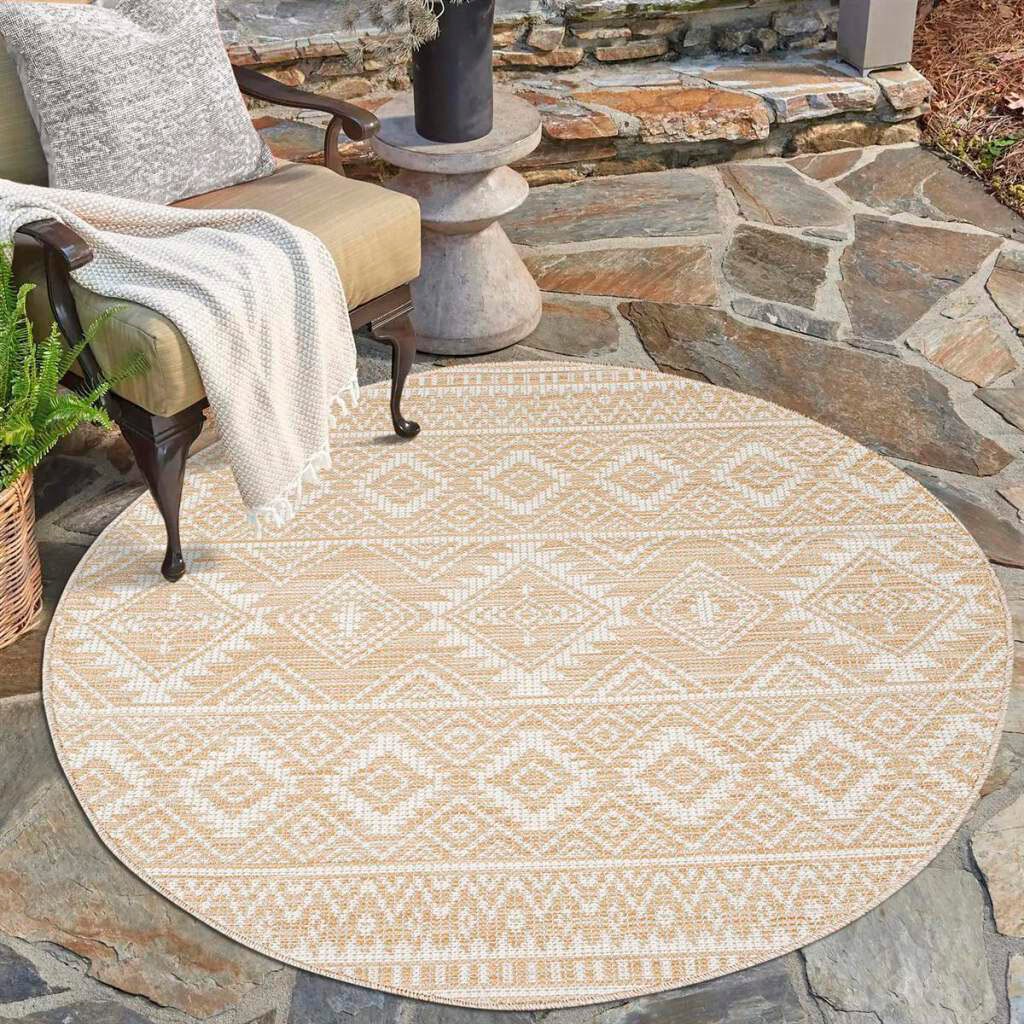 Carpet City Outdoorteppich "PALM3522" rund 5 mm Höhe Wetterfest & UV-bestän günstig online kaufen
