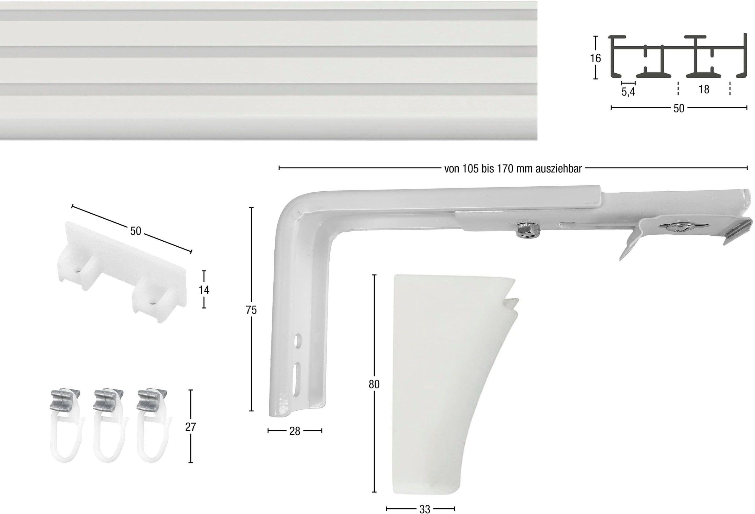 GARESA Gardinenschiene »Flächenvorhangschiene Compact«, 3 läufig-läufig, Wunschmaßlänge, Aluminiumschiene für Vorhänge mit Gleiter, verlängerbar, Wand