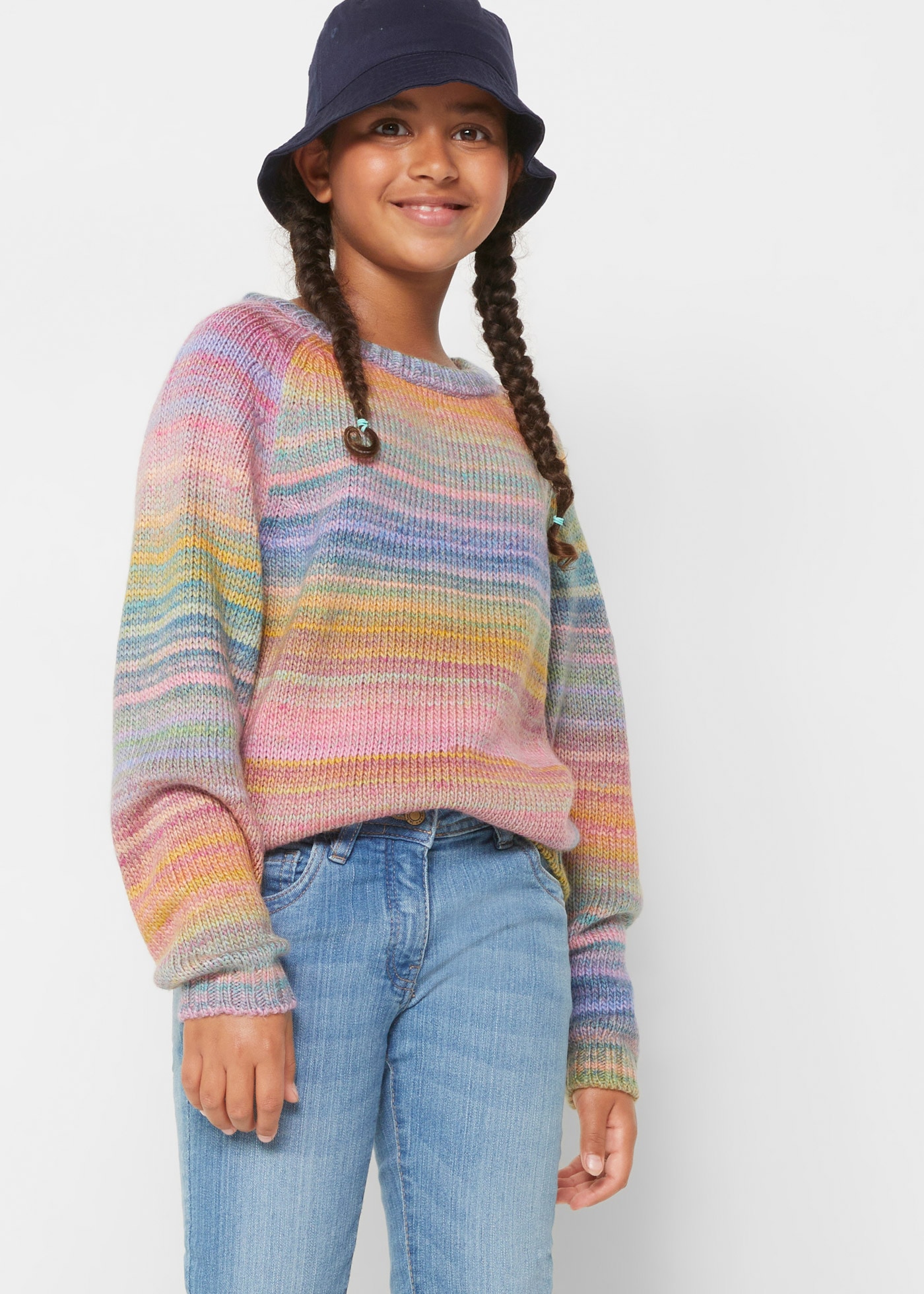 bonprix Strickpullover mit Rundhalsausschnitt und Raglanärmeln, für kühlere Tage, Grobstrick