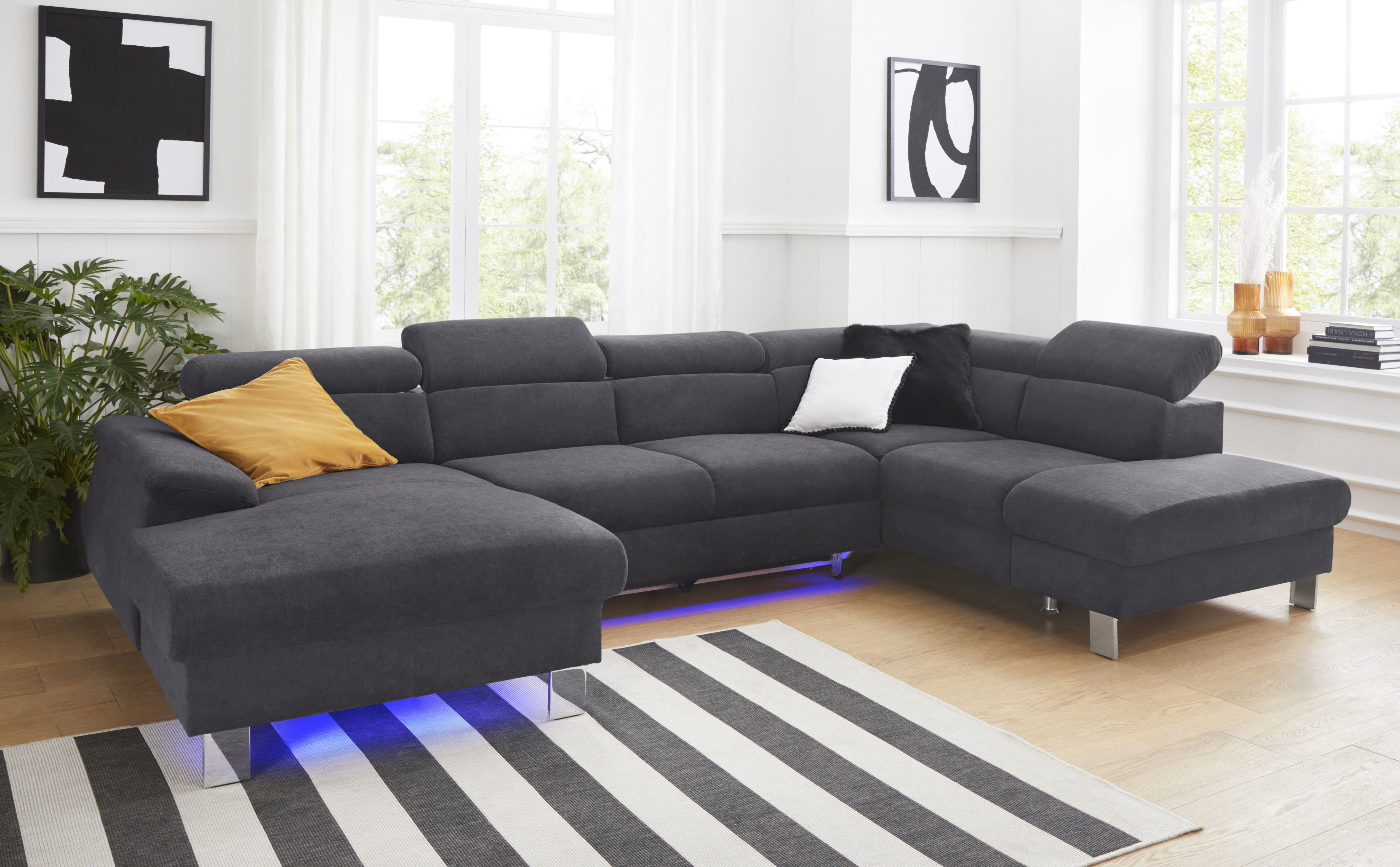 COTTA Wohnlandschaft "Komaris U-Form, B: 320 cm" mit Kopfteilverstellung, optional Schlaffunktion, Bettkasten & Licht
