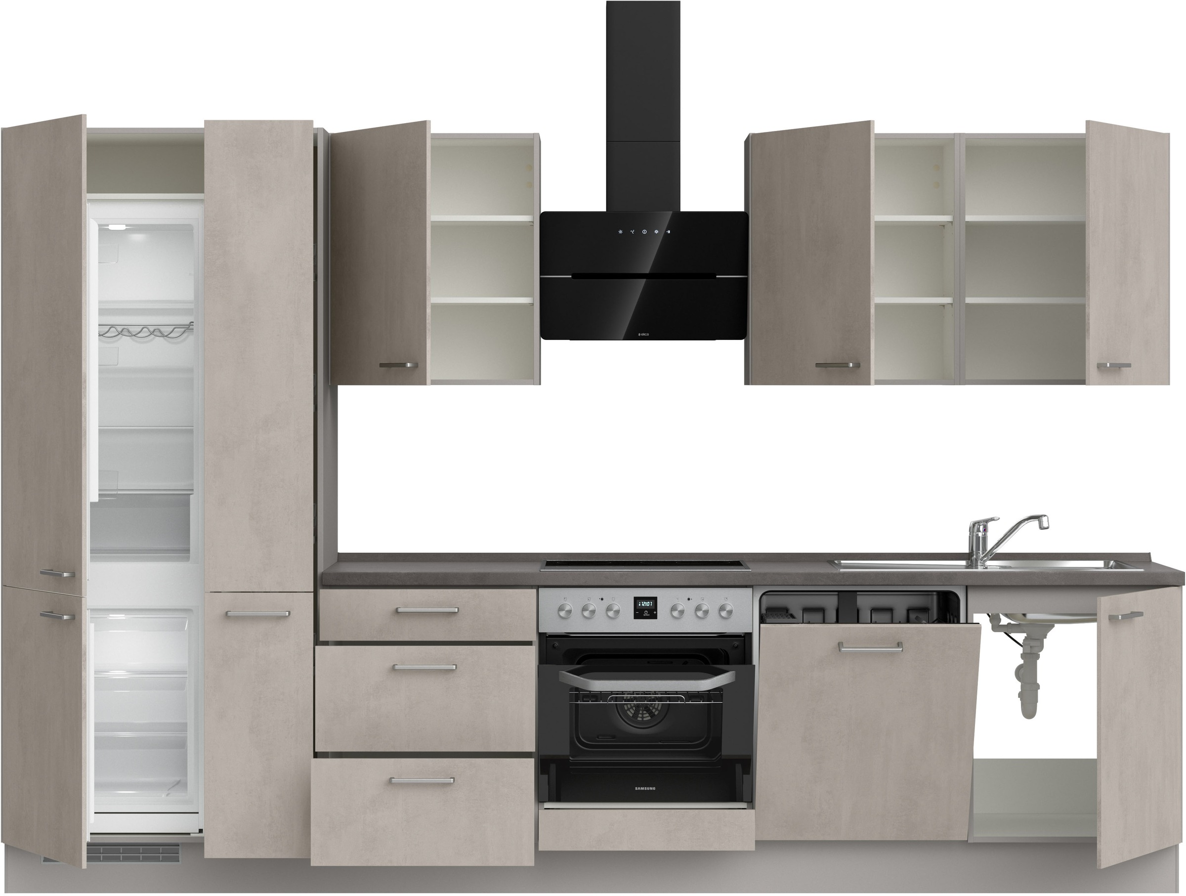 nobilia® Küchenzeile »"Riva II", NEU: individuell anpassbar mit gratis Profi-Beratung« vormontiert, Breite 330 cm, Ausrichtung wählbar, wahlw. mit E-Geräten