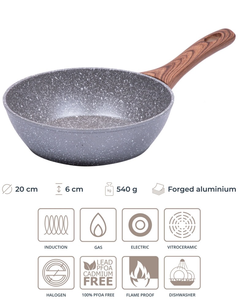 RESTO Kitchenware Bratpfanne »Aquila, tiefe Schmorpfanne langlebig und spülmaschinenfest«, Aluminium, (1 tlg.), mit ergonomischem weichem Griff in Holzoptik