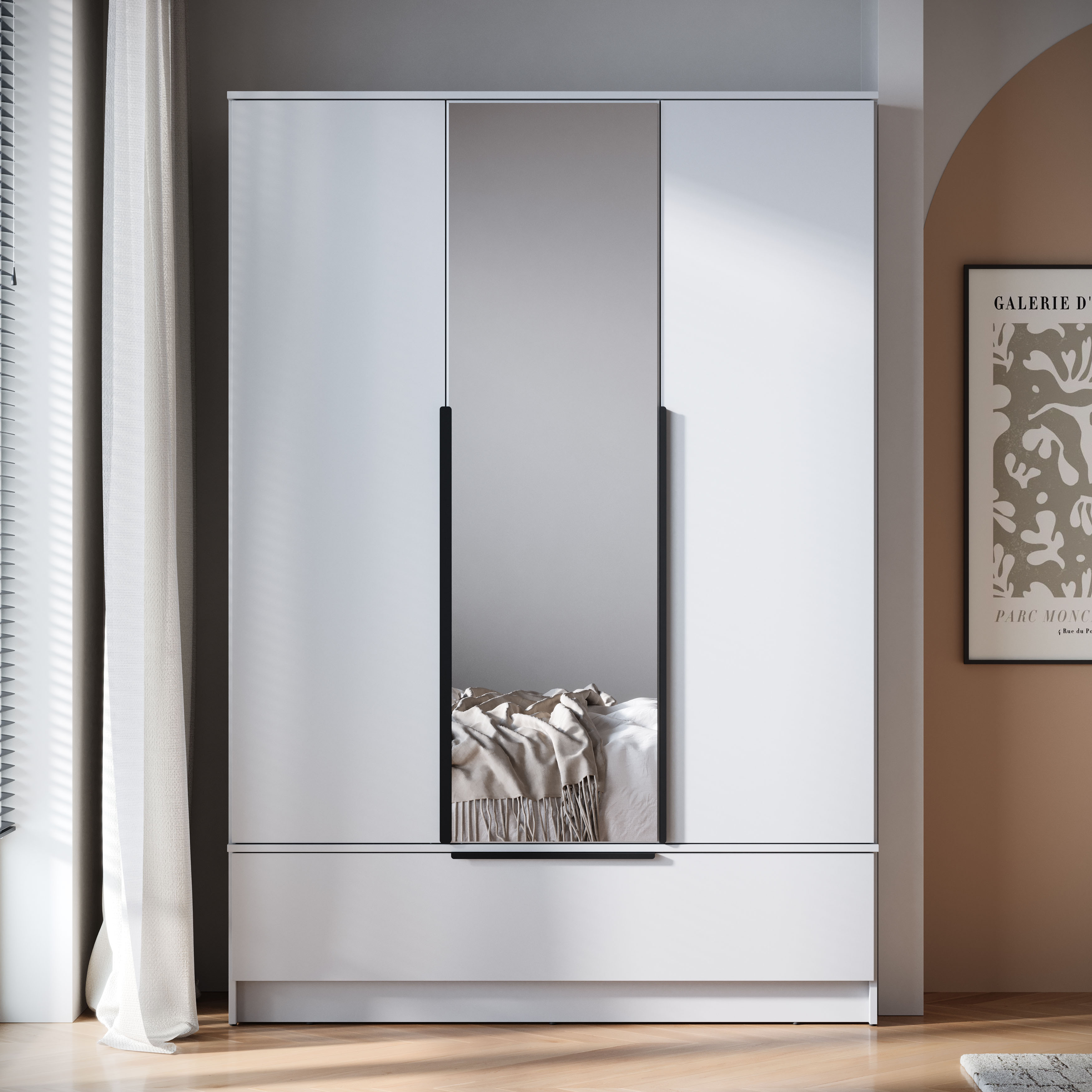 Home affaire Kleiderschrank "Spirit Kleiderschrank mit Spiegel, Schublade und 2 Kleiderstangen" Mit schwarzen Metallgriffen – viel Stauraum und flexible Aufteilung