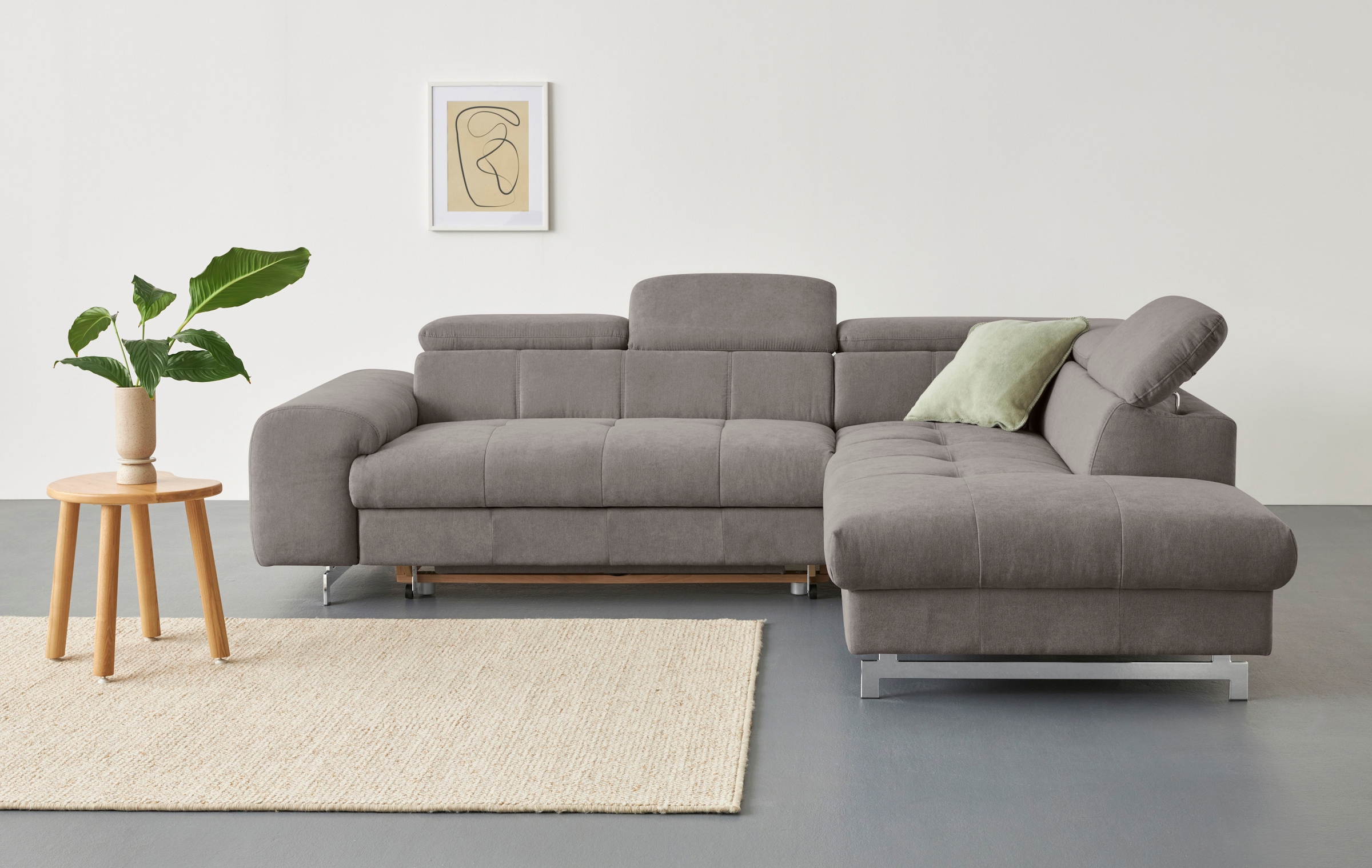 COTTA Ecksofa "Chef bequem, tolle Verarbeitungsdetails, Breite 262cm, L-Form" mit Kopfteilverstellung, edle Metallkufen, optional Schlaffunktion