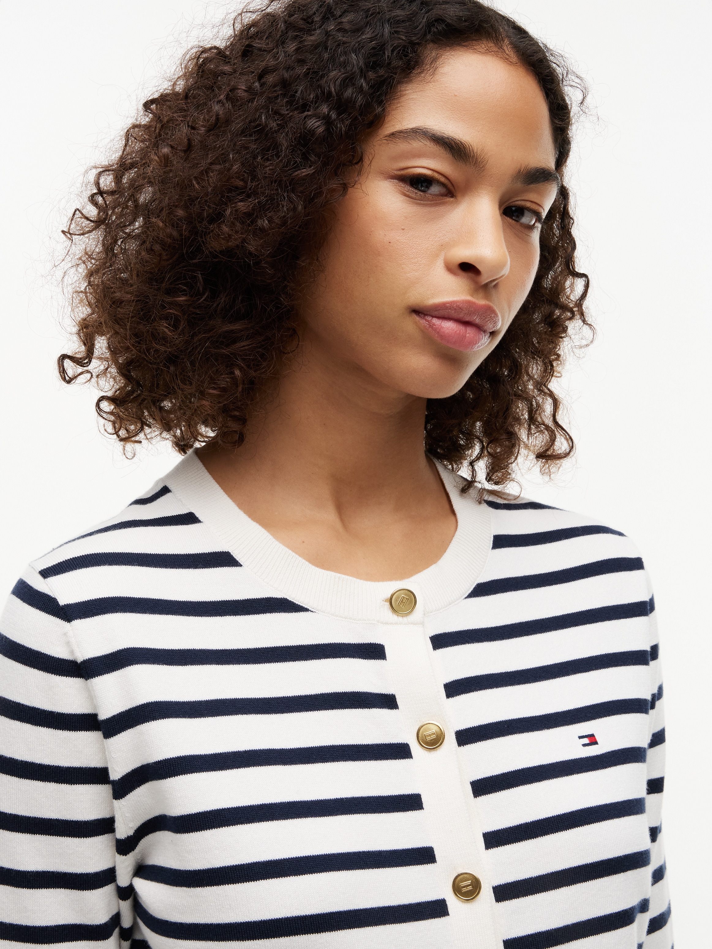 Tommy Hilfiger Strickjacke Baumwollmischung, goldfarbene Knöpfe