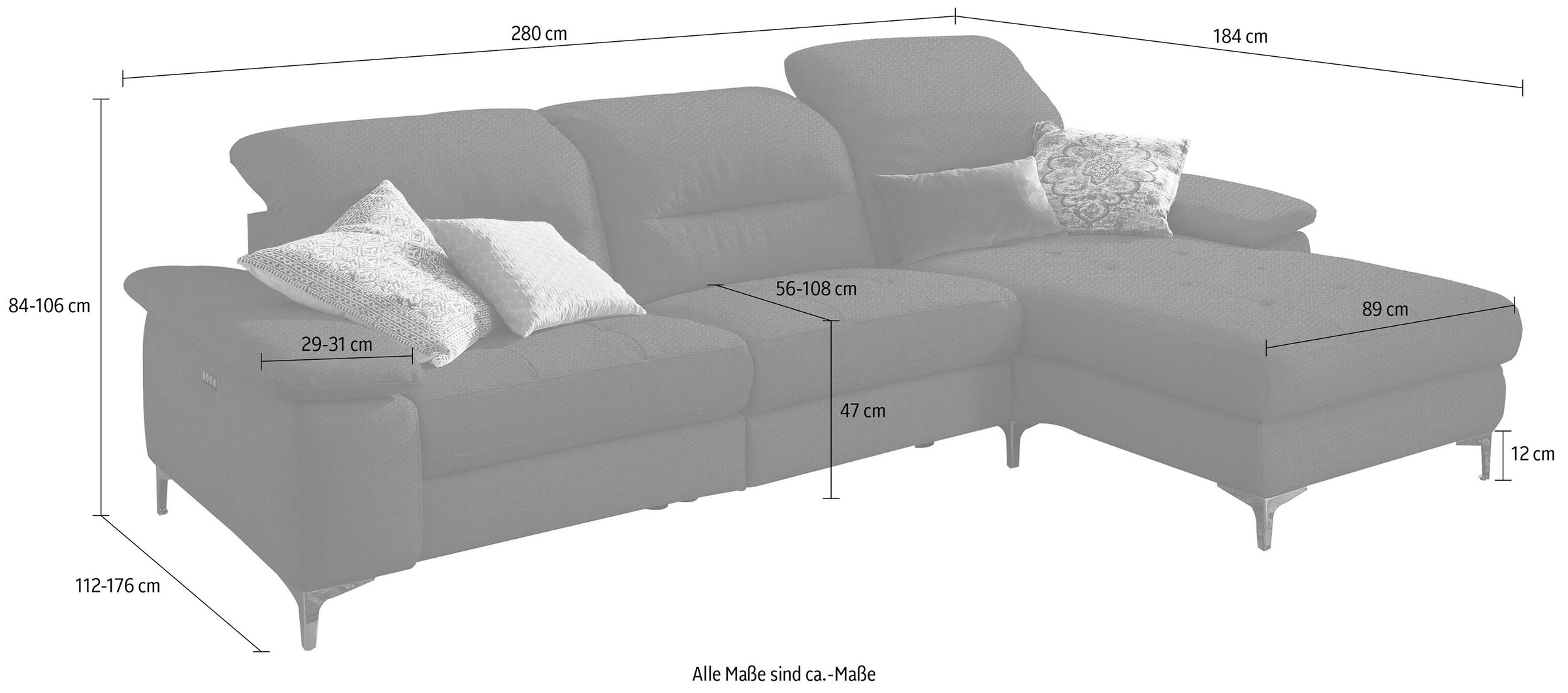 Places of Style Ecksofa »Basel L-Form«, mit vollmotorischer Relaxfunktion und motorischer Recamiere