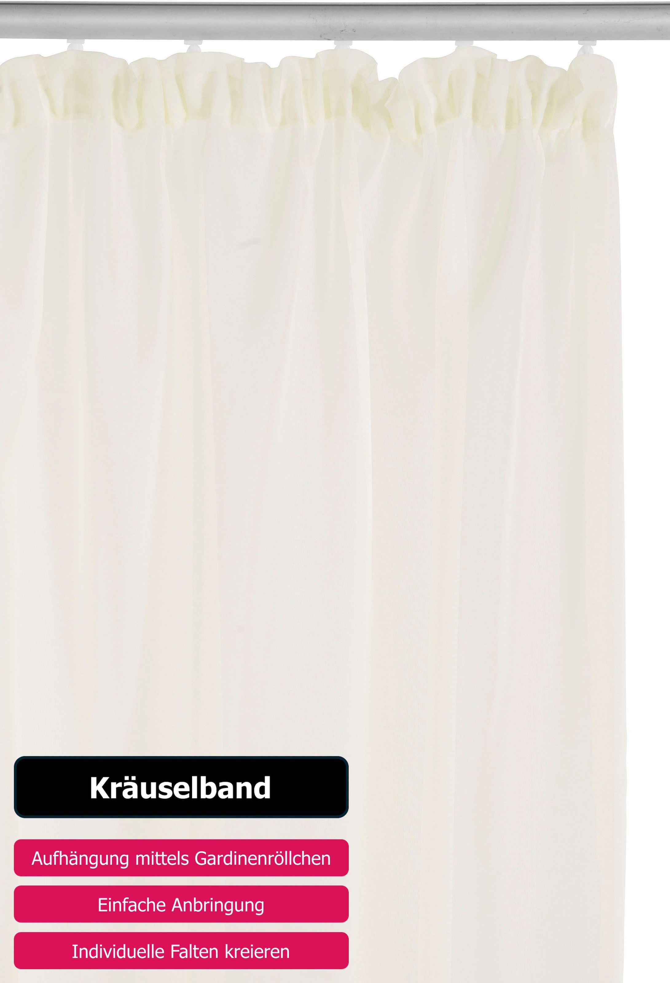 my home Gardine »XANA mit Ösen, Kräuselband oder Schlaufen«, (1 St.), Bestseller, einfarbig, 1 bzw. 2 Schals, pflegeleicht, Schal