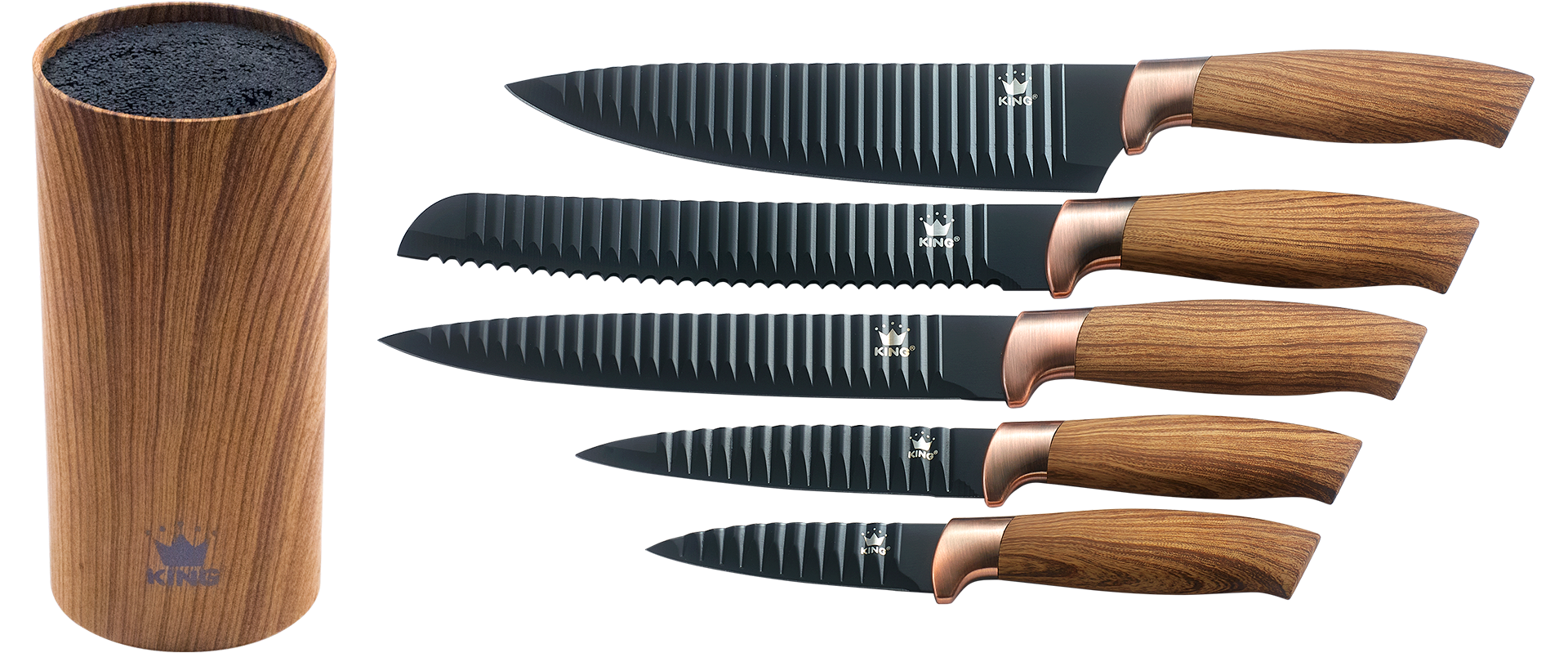 Thumbnail - KING Pfannen-Set ""Moonscape 3er", inkl. Messer-Set und Messerblock" Aluminiumguss Set, 3 Pfannen, 5 Küchenmesser, 1 Mes...