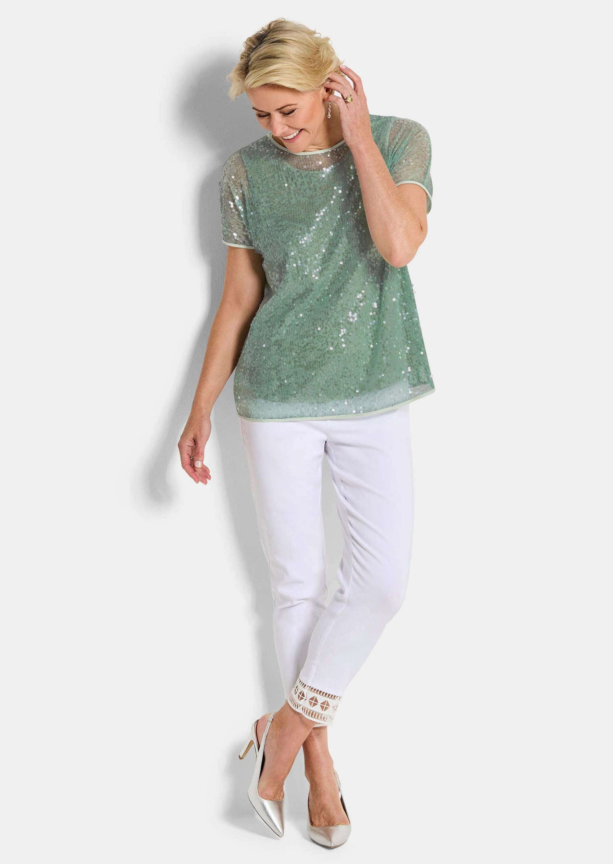 GOLDNER Satinbluse "Kurzgröße Paillettenbluse mit Top aus Viskose-Satin" günstig online kaufen