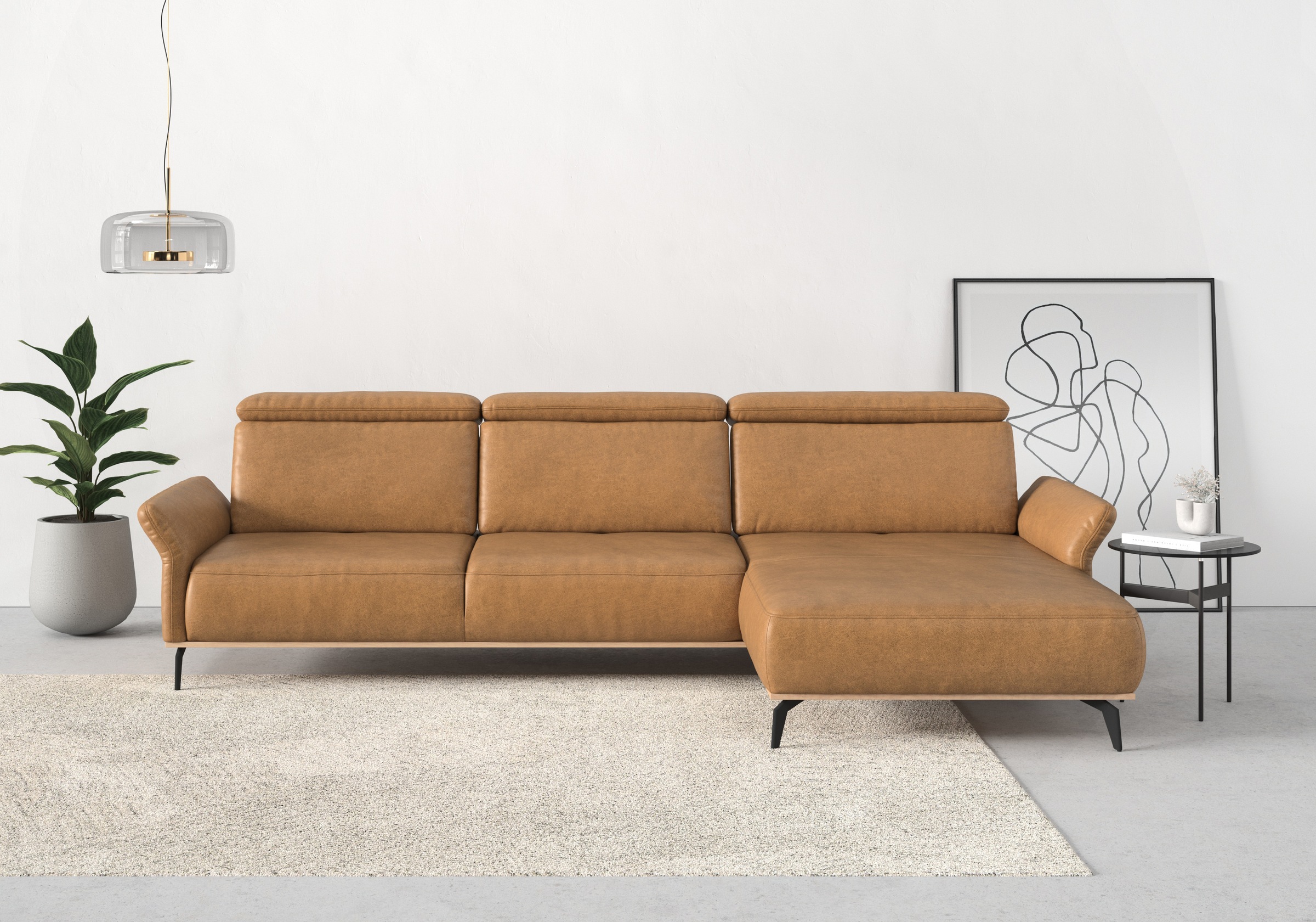 Places of Style Ecksofa »Fjord L-Form«, massiv, wahlweise mit Armlehnfunktion, Kopf- Sitztiefenverstellung