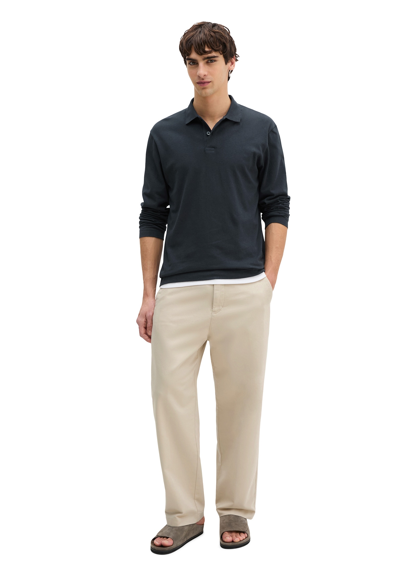 Marc O'Polo Langarm-Poloshirt »aus Baumwoll-Leinen-Mix«