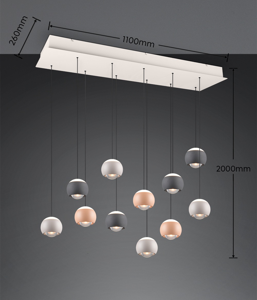 Musterring LED Pendelleuchte »CANNON, 11-flammige LED Hängelampe 5W 500Lumen 2300-4000K CCT« LED-Board 1 Stk. Farbwechsler | warmweiß - kaltweiß mit Fernbedienung, stufenlos höhenverstellbar max 195cm dimmbar Memory