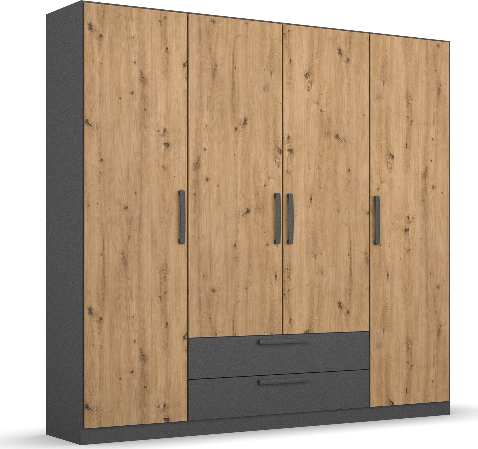 rauch Drehtürenschrank "StyleUp", Typ Dark & Wood mit trendigen farblich abgesetzten Griffen