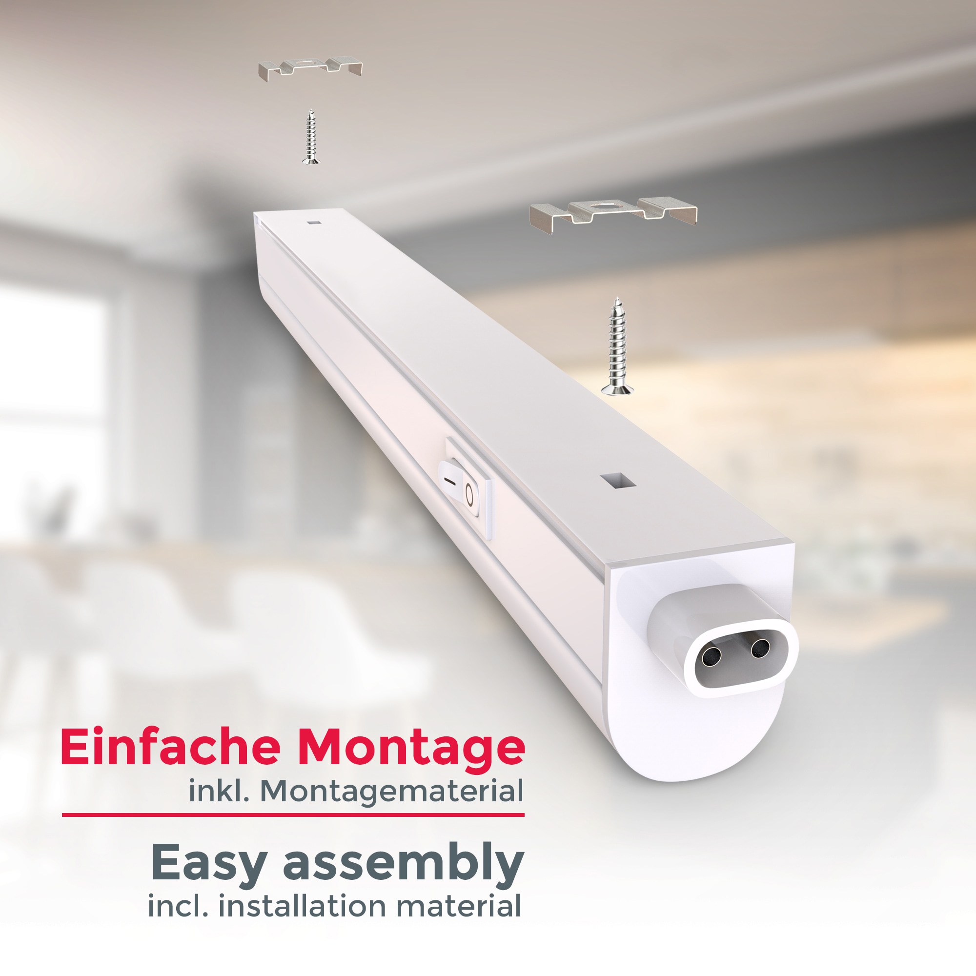 B.K.Licht Unterschrankleuchte, 2er-Set, je 1 x LED-Platine, 4 Watt, 400 Lumen, 4.000 Kelvin, nicht dimmbar, inkl. EIN/AUS-Schalter, inkl. Zuleitung 1,5 Meter