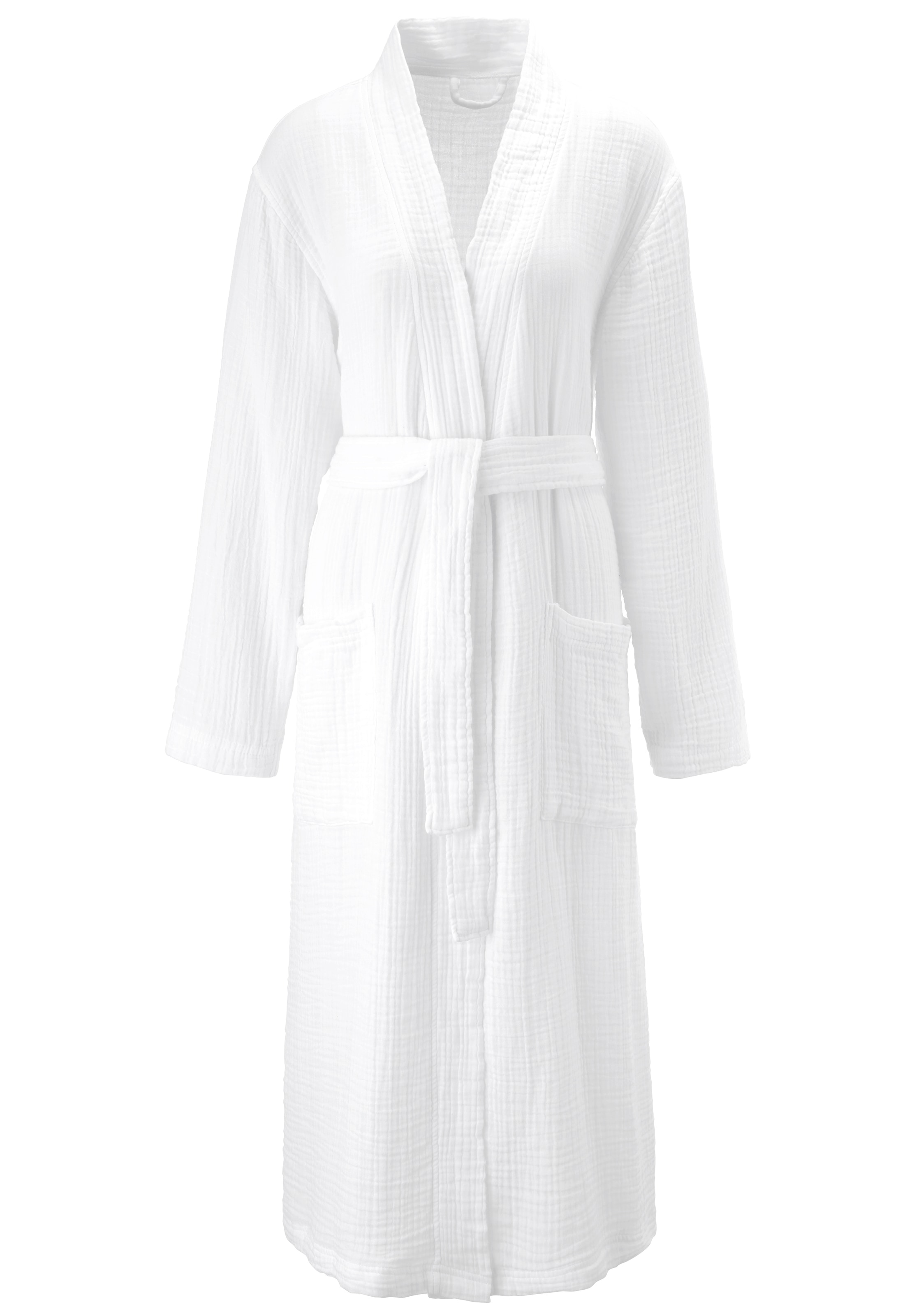 my home Bademantel »Juna Musselin, ideal für Sauna & Spa, Hotelbademantel, Morgenmantel« 1 Stk. modern, leichte Qualität, 100% Baumwolle