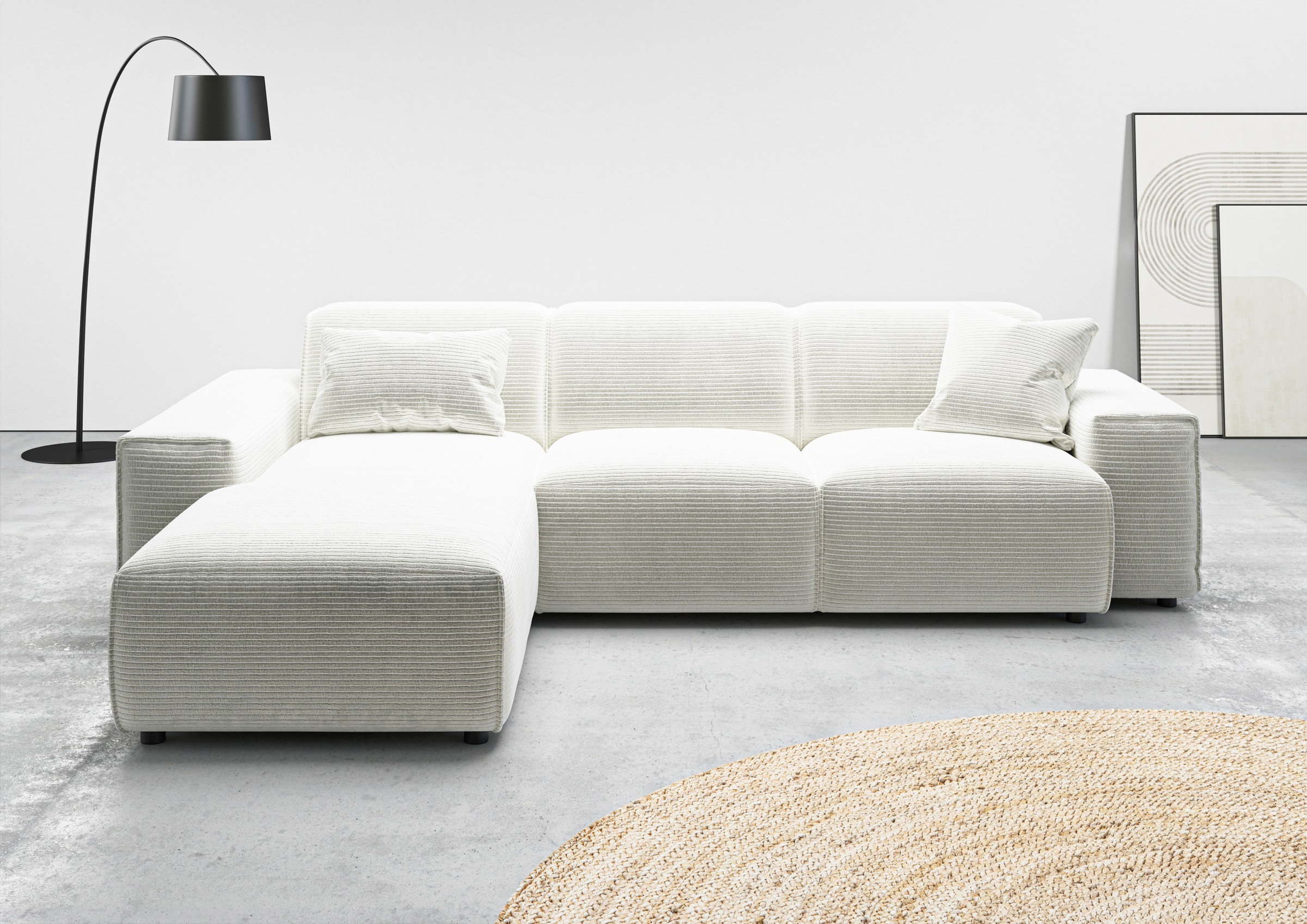 andas Ecksofa »Glimminge L-Form auch in Breitcord, Feincord + Easy care-Bezug,«, Breite 264, Zierkissen