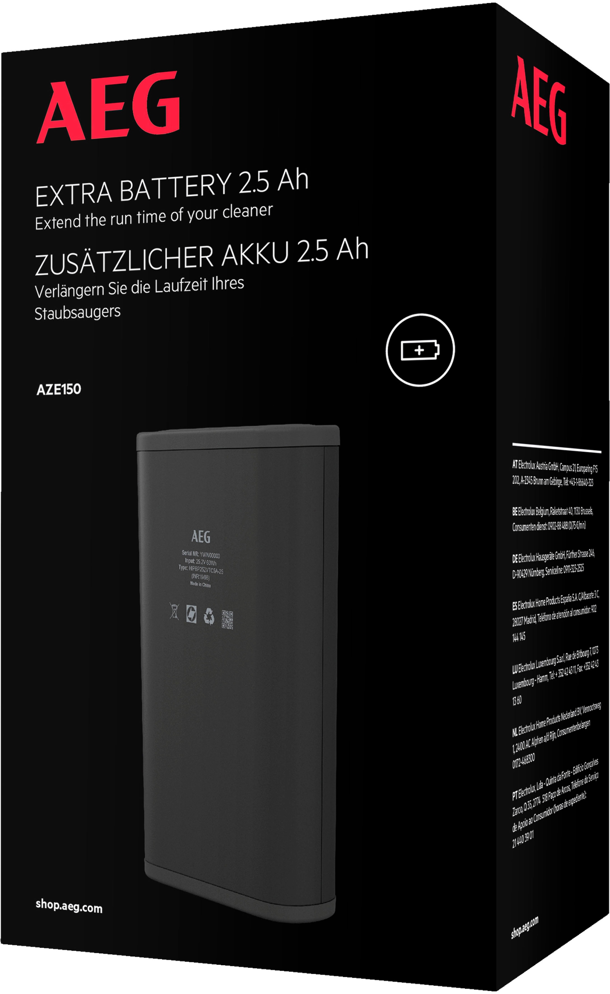 AEG Akku "AZE150", 25,2 V, schwarz, Akkumulatoren, Ersatz-Akku für Laufzeitverlängerung