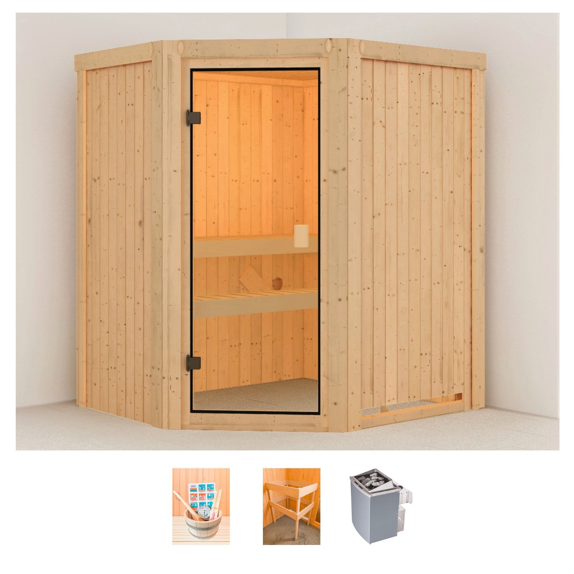 welltime Sauna »Feline«, (Set), 4,5-kW-Ofen mit integr. Steuerung, mit 6-tlg. Zubehörset kaufen