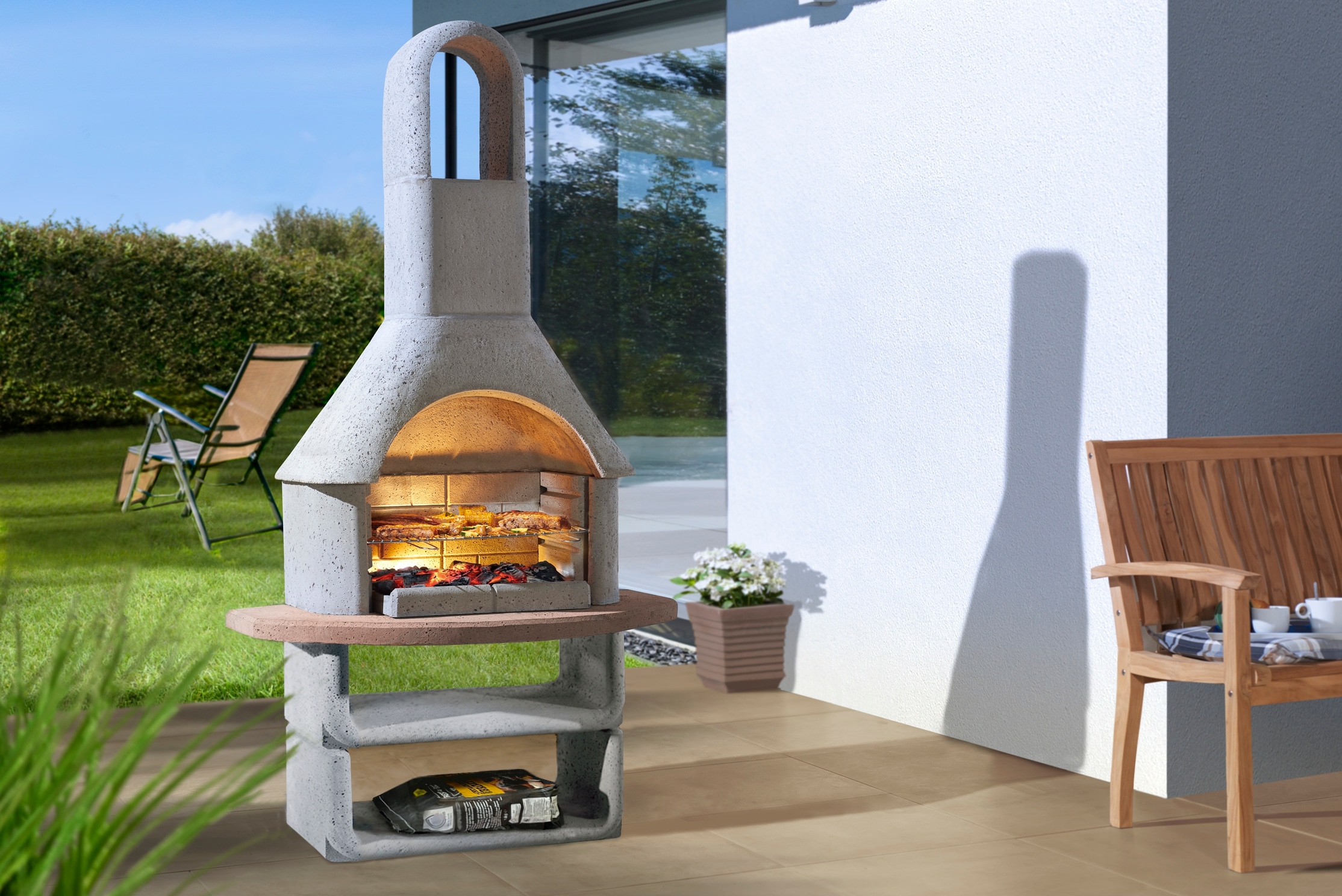 Buschbeck Grillkamin »Cortina«, robuster Beton-Kamin mit Grillrost, BxTxH: 110x65x206 cm