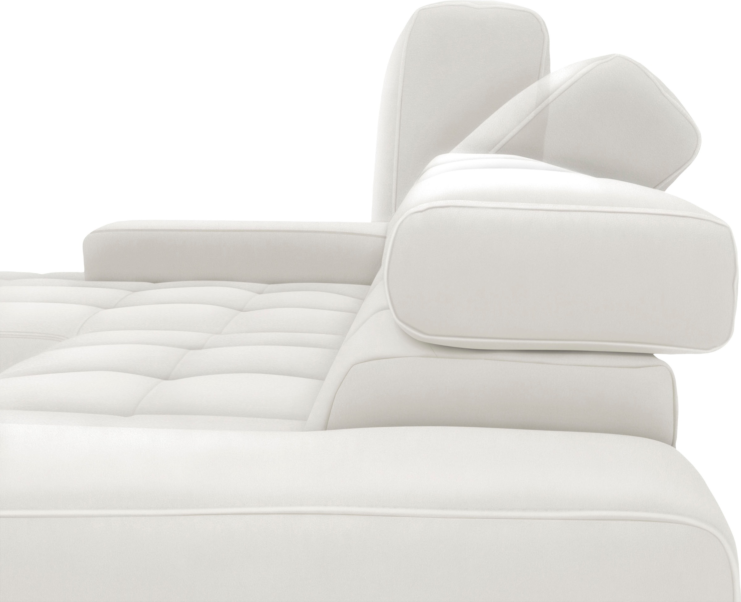 DOMO collection Ecksofa »Cunelli tolle Sitznähte als Designelement, fester Sitzkomfort, L-Form«, wahlweise mit 6-fach verstellbarer Kopfteilverstellung, bodenfrei