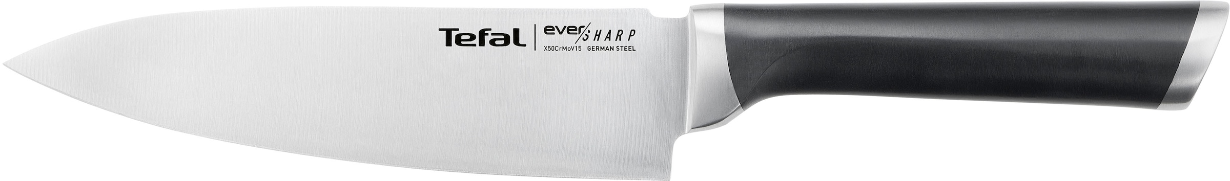 TEFAL Kochmesser "K25690 Ever Sharp", Klingenlänge 16,5cm, silber, Kochmesser, inkl. Messerschärfer, Edelstahl, exklusive Schleiftechnologie