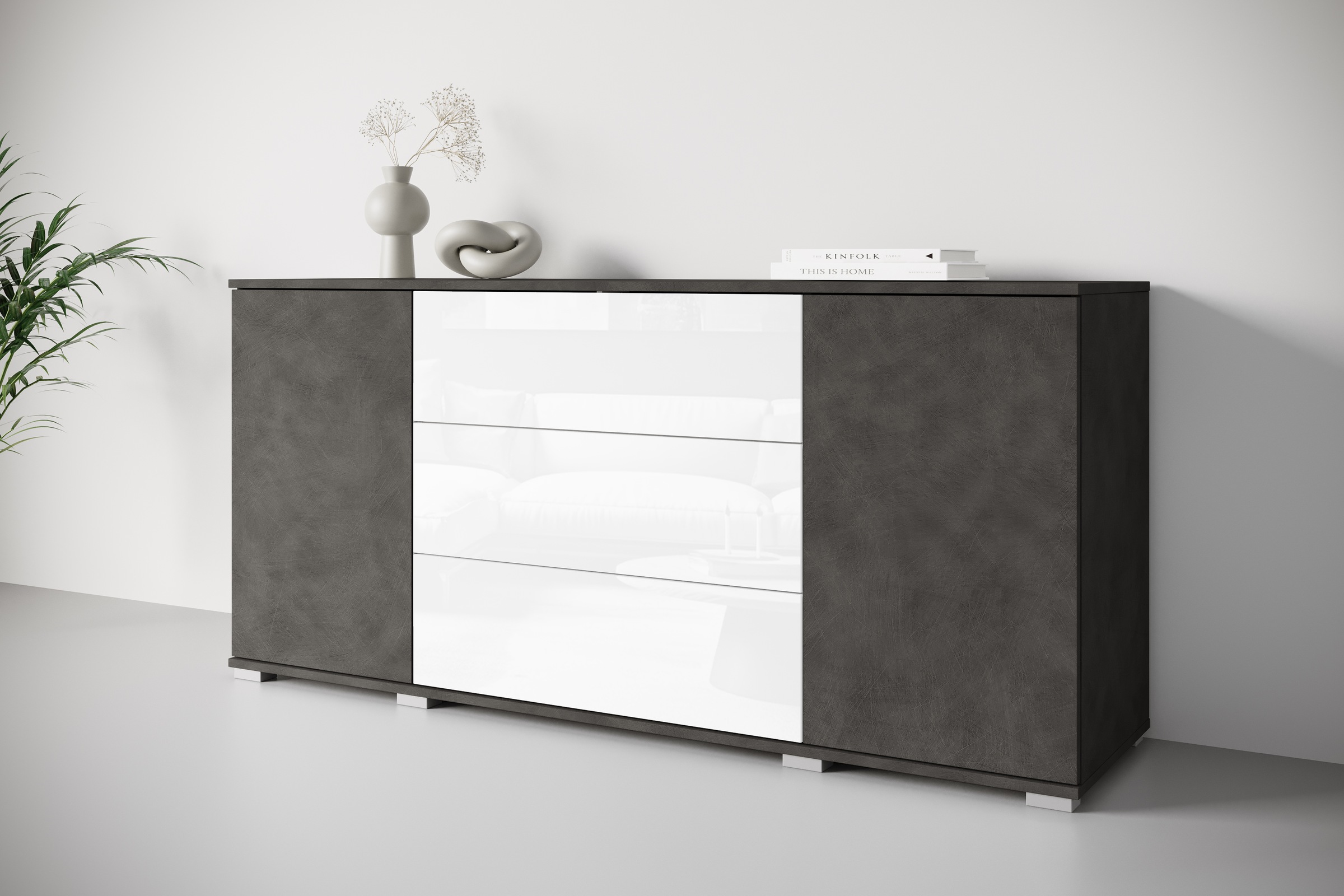 INOSIGN Sideboard "Kenia", (1 St.), Modernes Sideboard mit 3 Schubladen und 4 Fächern, Breite 150 cm