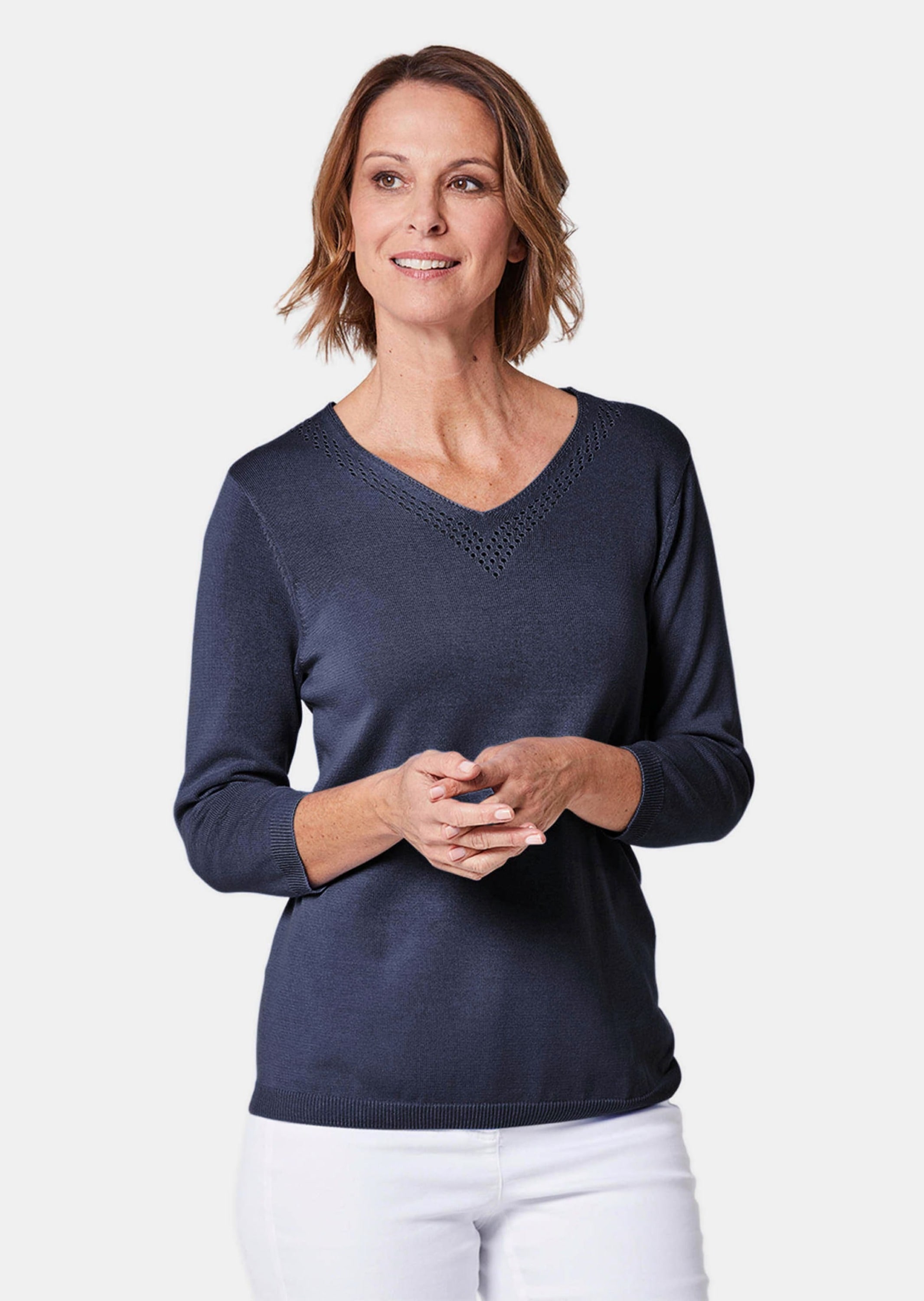 GOLDNER Rundhalspullover »Strickpullover Unkomplizierter Pullover mit V-Ausschnitt«
