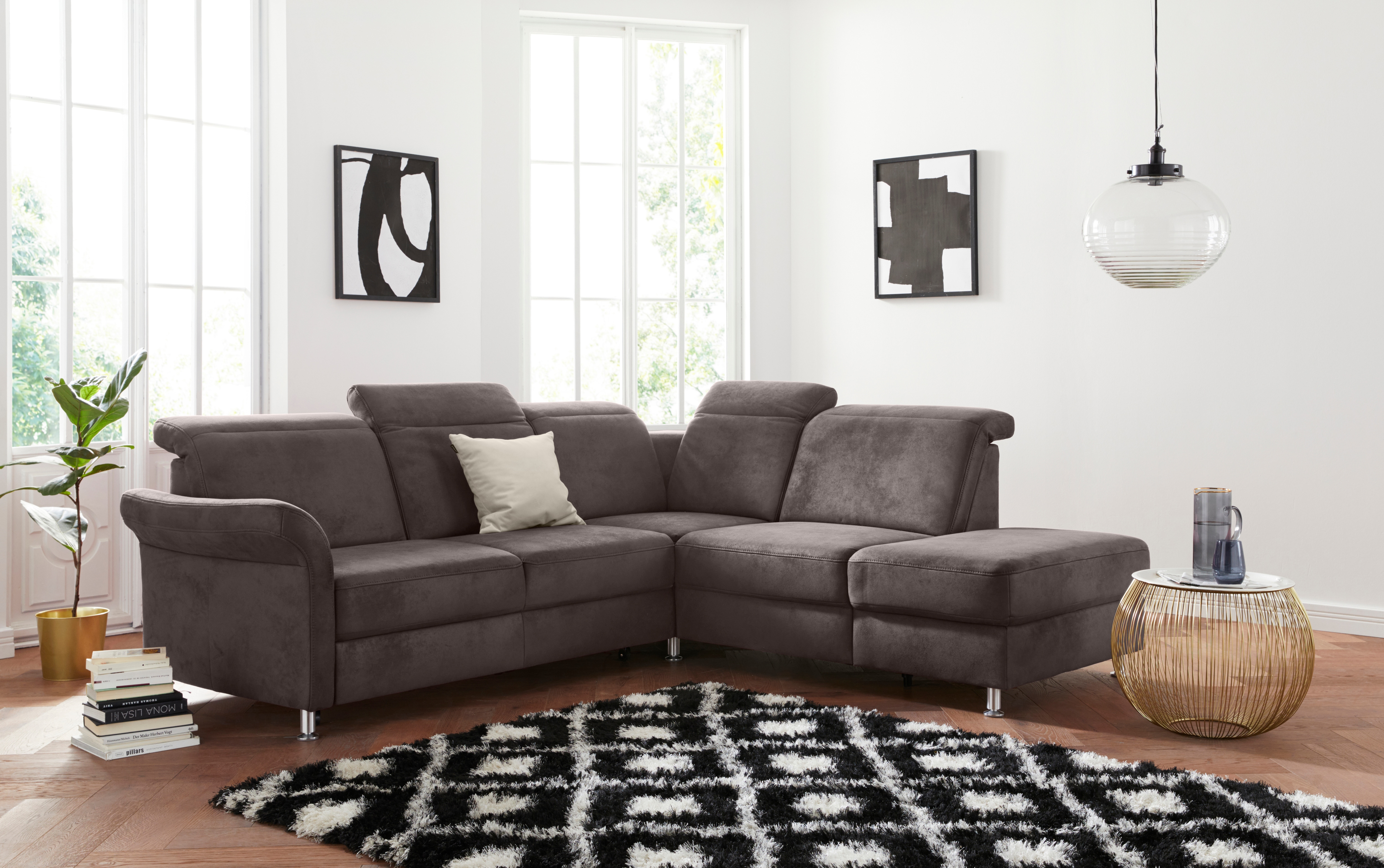 sit&more Ecksofa "Darwin L-Form" inklusive Federkern, wahlweise mit Kopfteilverstellung, Schlaffunktion