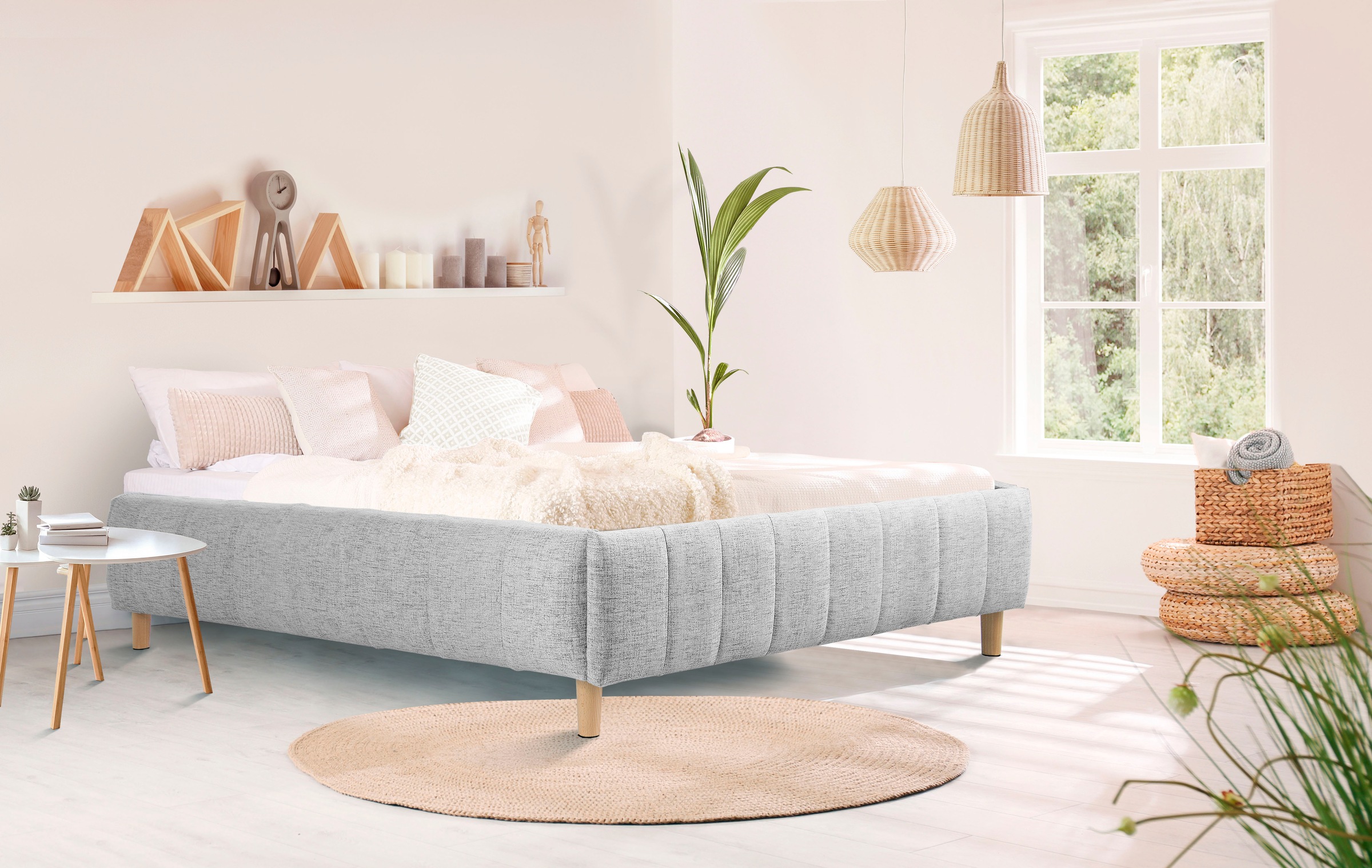 andas Polsterbett Tarje, Ohne Kopfteil - ideal für Dachschrägen oder Eigengestaltung der Wand am Bett, in 5 Breiten, auch in Überlänge 220 cm, incl. Roll-Lattenrost