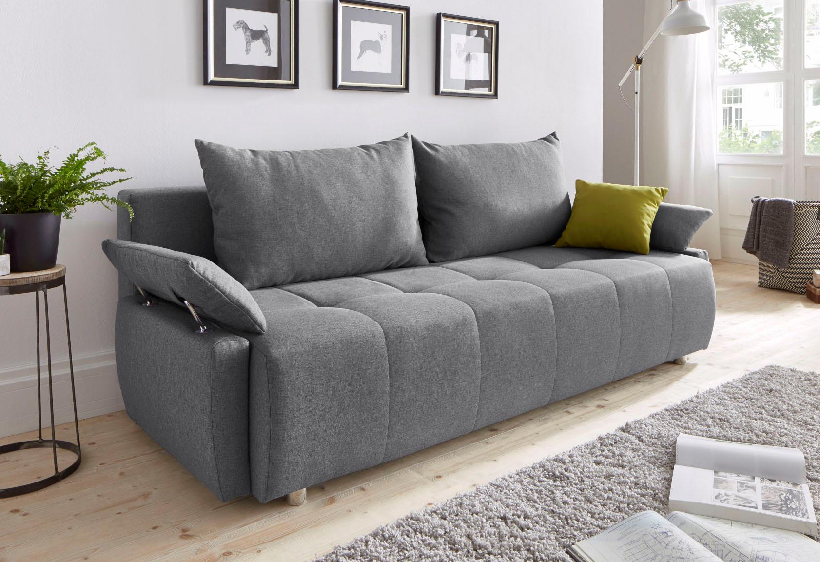 COLLECTION AB Schlafsofa "Funtastic, B: 212 cm, Liegefl. 145x187 cm, Armteilverstellung" Schlaffunktion, Bettkasten & Zierkissen, Gästebett mit Federkern