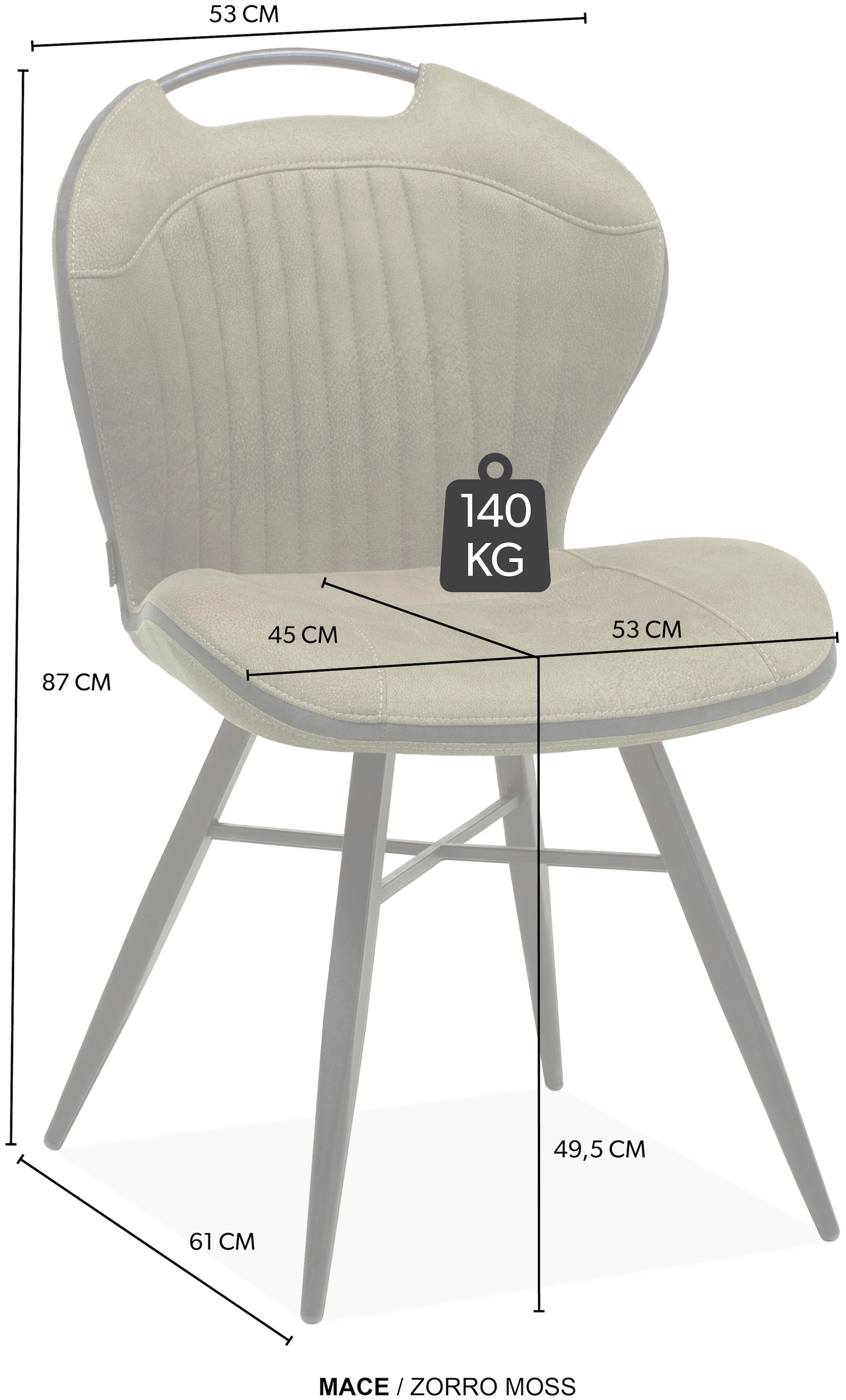 OMG Design Esszimmerstuhl »Mace«, (Set), 1 St., Stoff, Lederoptik, pflegeleicht, mit praktischem Griff