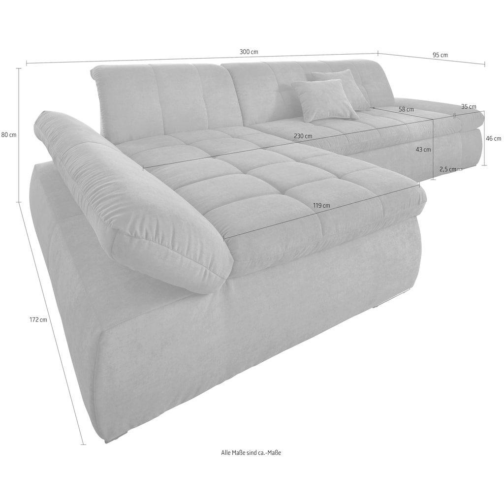 DOMO collection Ecksofa »NMoric XXL, B/T/H: 300/172/80cm, Revamierenabschluss L-Form«