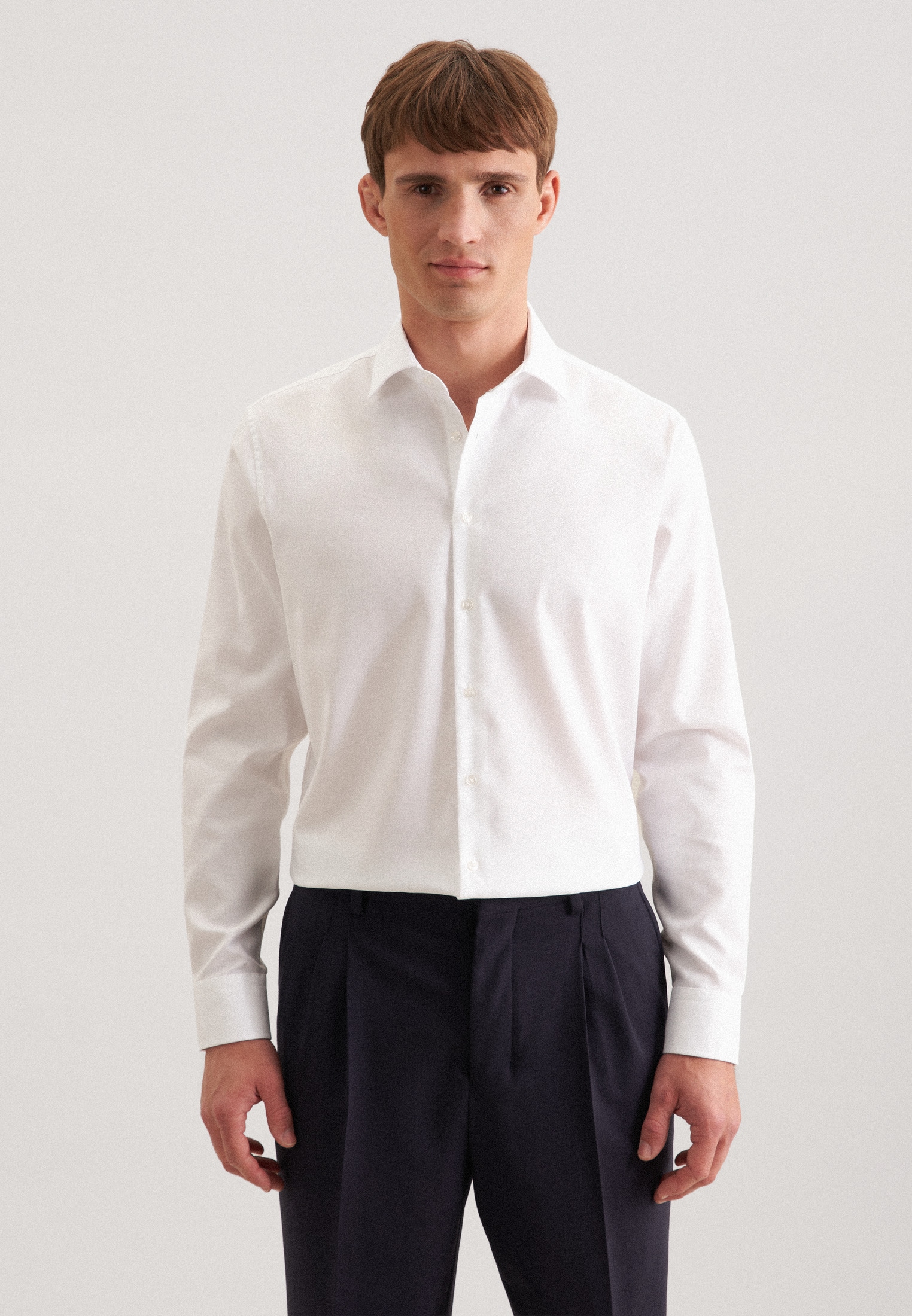 Businesshemd SEIDENSTICKER "Schwarze Rose", Herren, Gr. M (40), normale Ärmellängen, weiß, 100% Baumwolle, unifarben, skinny fit, 2-Knopf-Manschette, Hemden, X-Slim 1/1 Kentkragen Uni