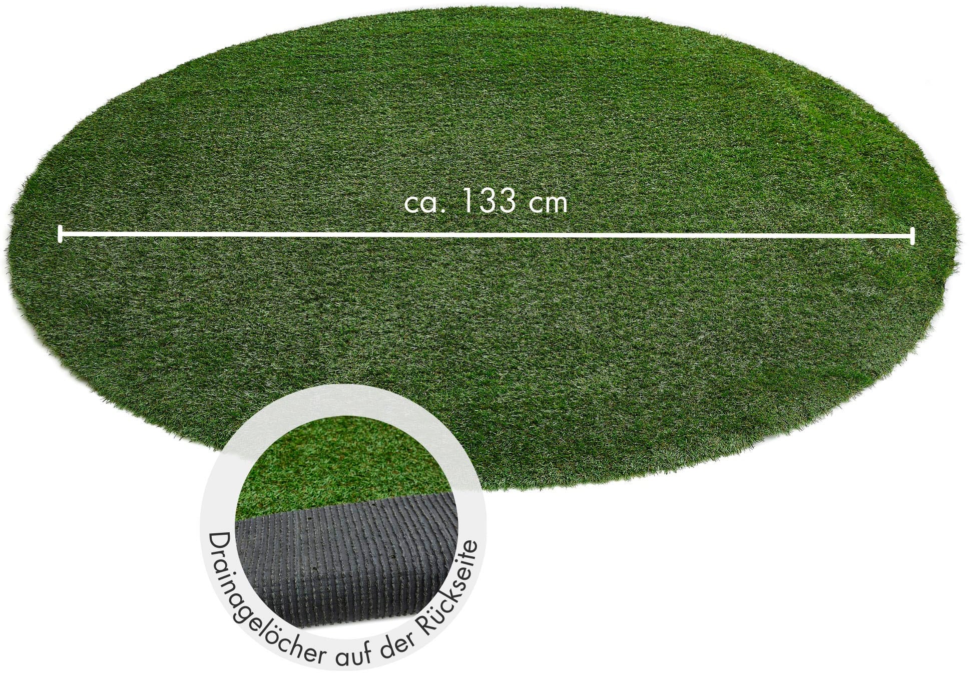 Andiamo Kunstrasen »Rasenteppich Sansibar«, rund, realistische Optik, mit Drainagelöchern, strapazierfähig
