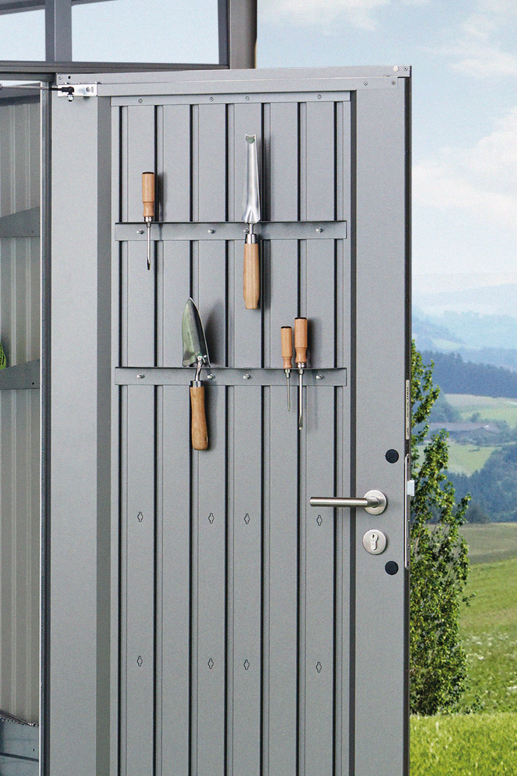 Biohort Gartengerätehalter "2 Werkzeughalter, für Gerätehäuser AvantGarde, HighLine, Panorama" 2er-Set, quarzgrau-metallic