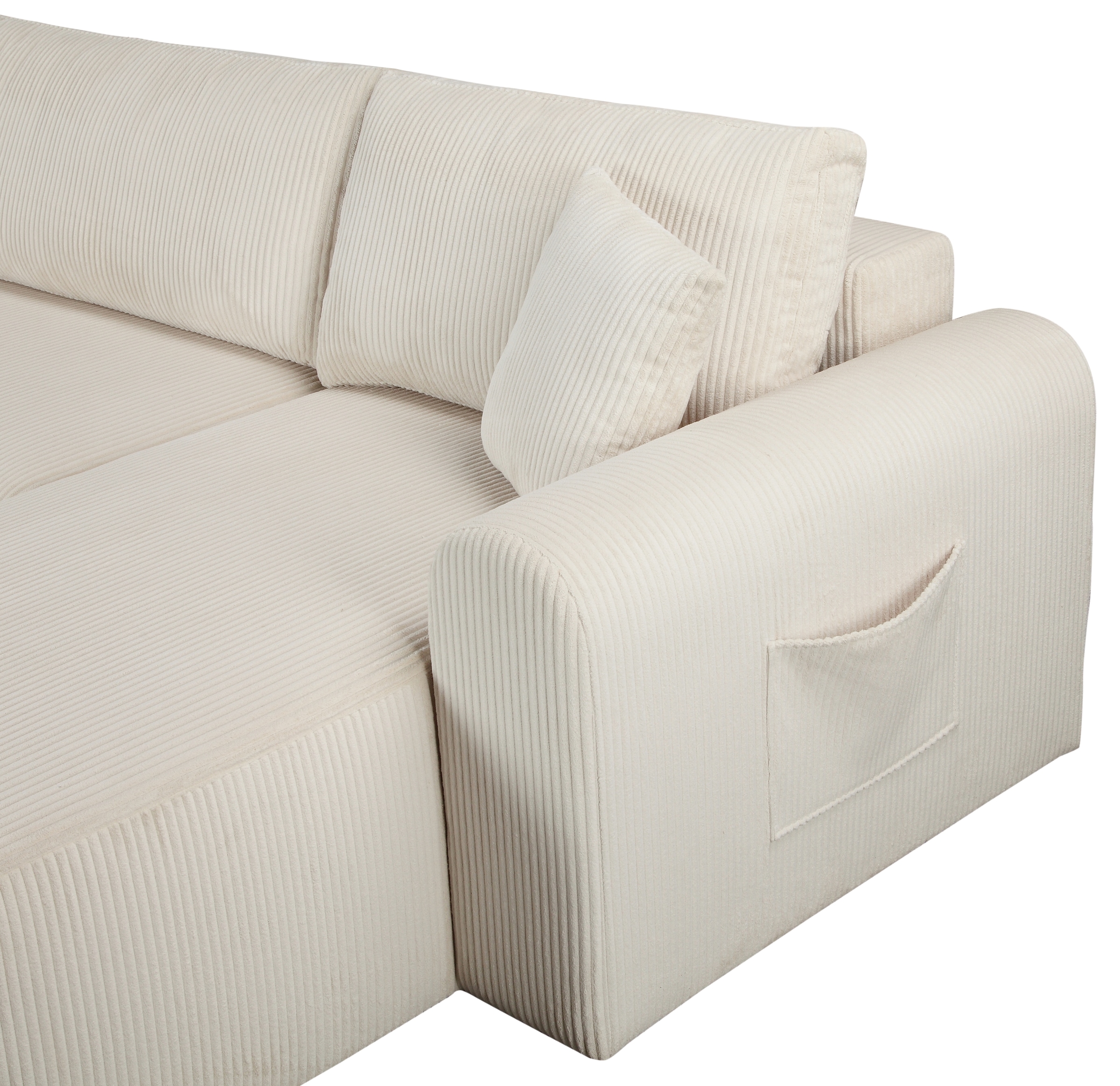 OTTO home Wohnlandschaft »JONAA, 311 cm, U-Form, Schlafsofa, Boxspringfederung, Dauerschläfer« 133/270cm, Bettkasten, Seitentaschen, Cord und Struktur
