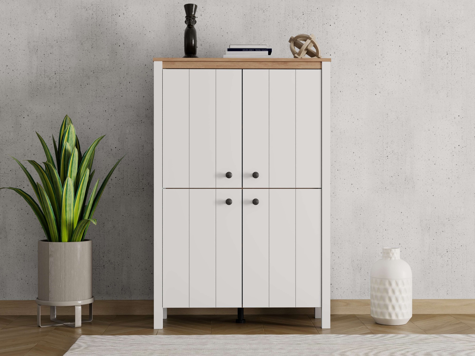 Home affaire Highboard "BEDFORD, Kommode, Anrichte, Schrank, Highboard im Landhausstil" MDF-Profil 2D ummantelt, Hotstamping