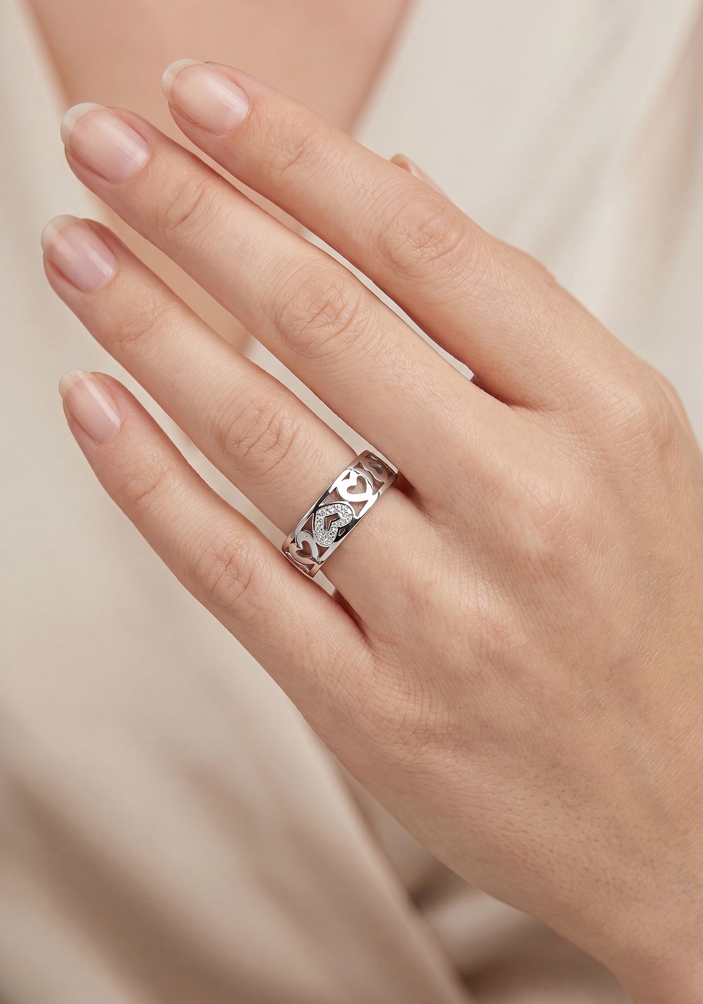 JOBO Silberring »Ring Herz« 925 Silber mit 7 Zirkonia